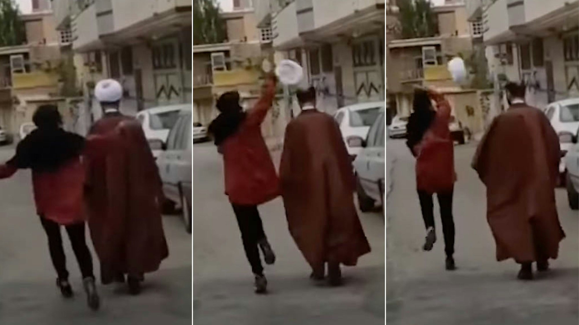 Auf offener Straße attackieren Oppositionelle im Iran inzwischen schiitische Geistliche und stoßen ihnen den Turban vom Kopf.