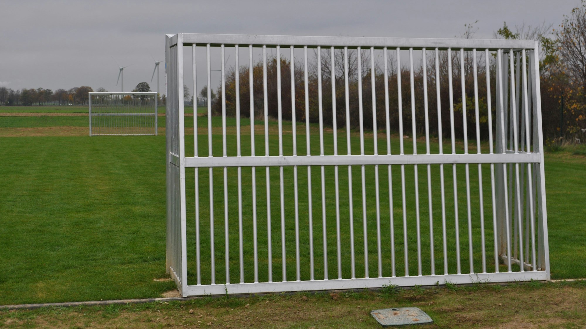 Der Bolzplatz in Odendorf besteht derzeit aus einem Rasen und zwei Metalltoren mit Gittern.