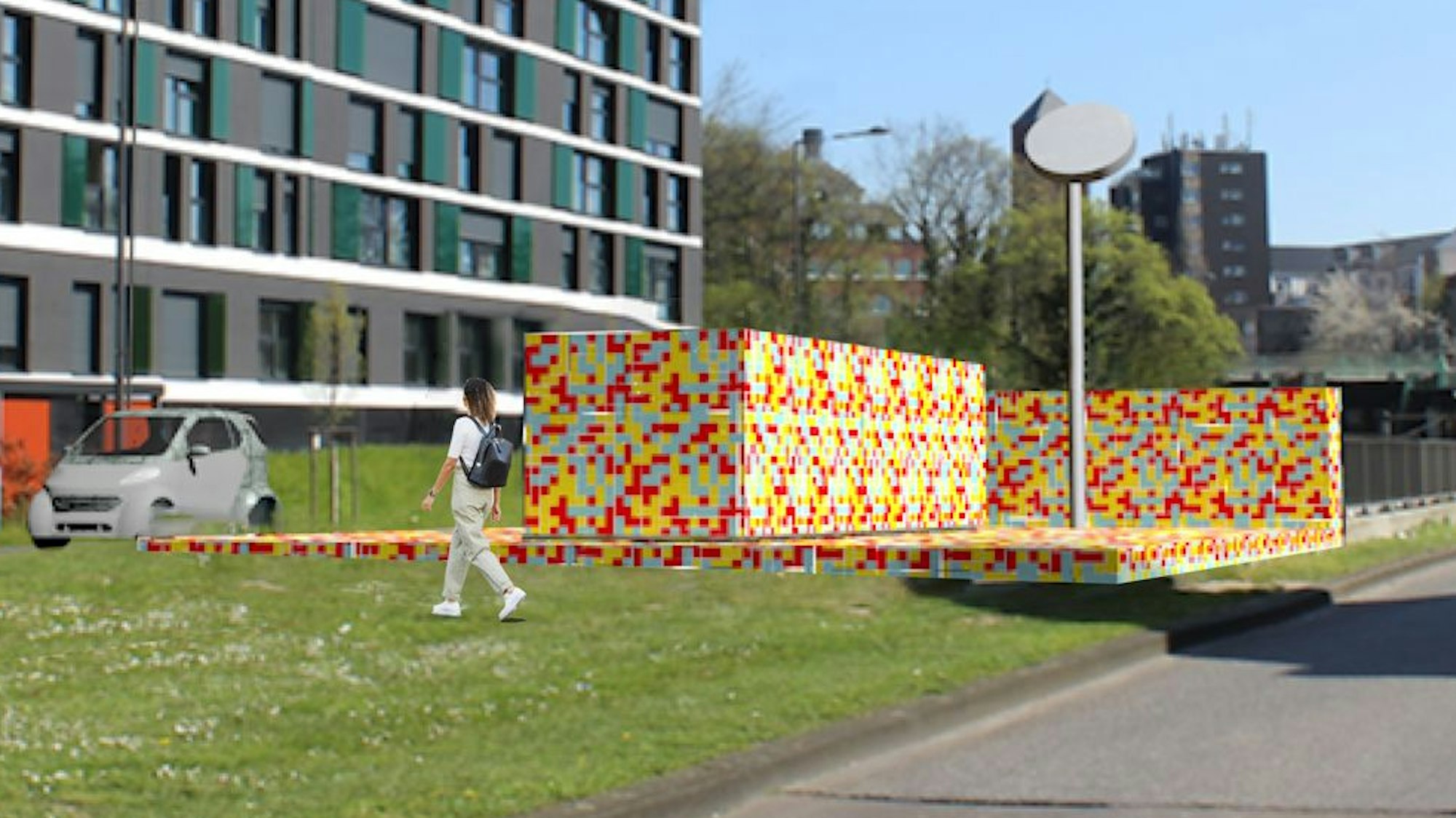 Die Grafik zeigt, wie die Tunneleinfahrt der KVB am Perlengraben nach Einbau der Hochwasserschutztore aussehen soll.