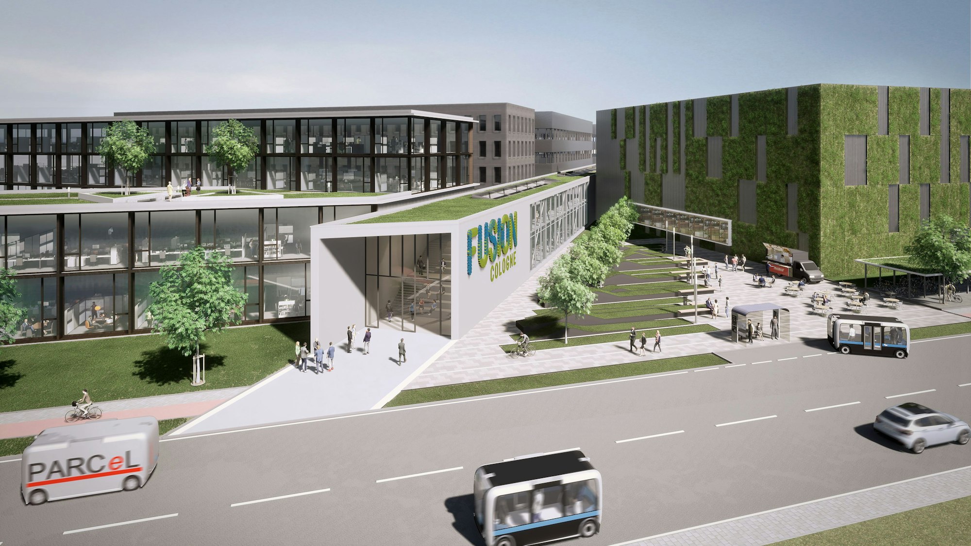 Eine Visualisierung zeigt das geplante Projekt der HGK „Fusion Cologne“ im Industriepark Köln-Nord.