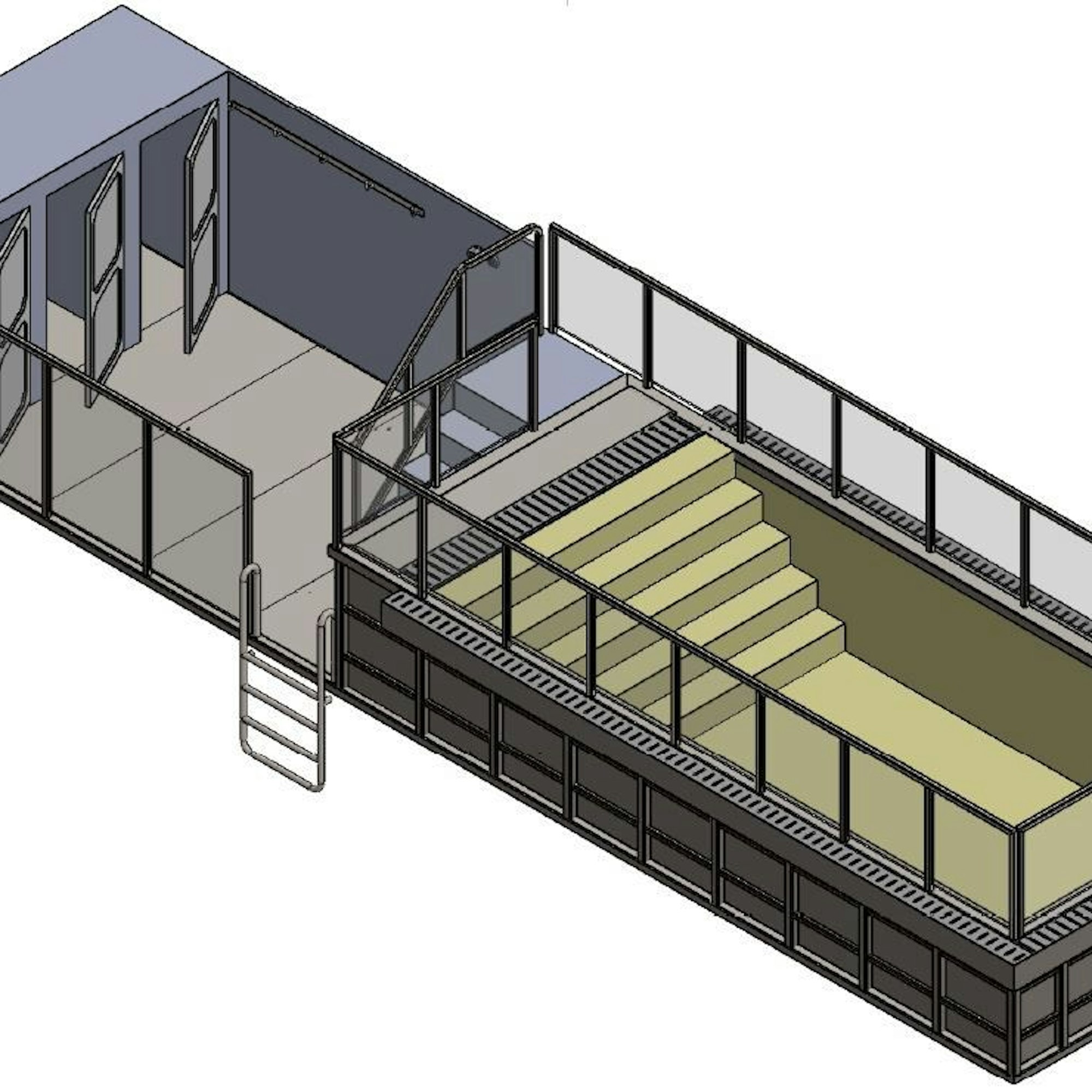 Technische Zeichnung eines Schwimmcontainers.