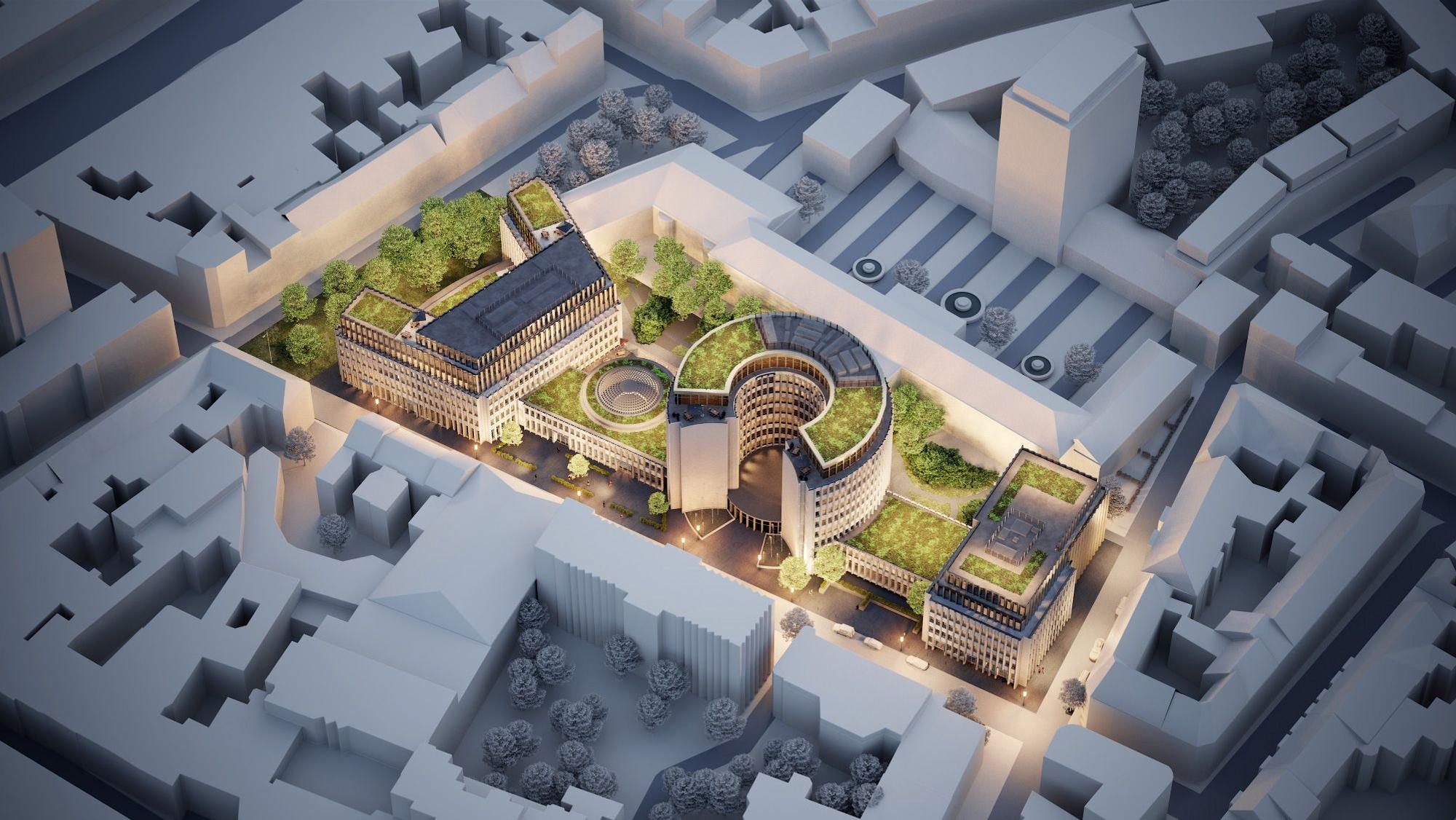 Im Gerling-Quartier sollen vier Häuser rund um das Hotel-Hochhaus bis 2025 fertig sein.