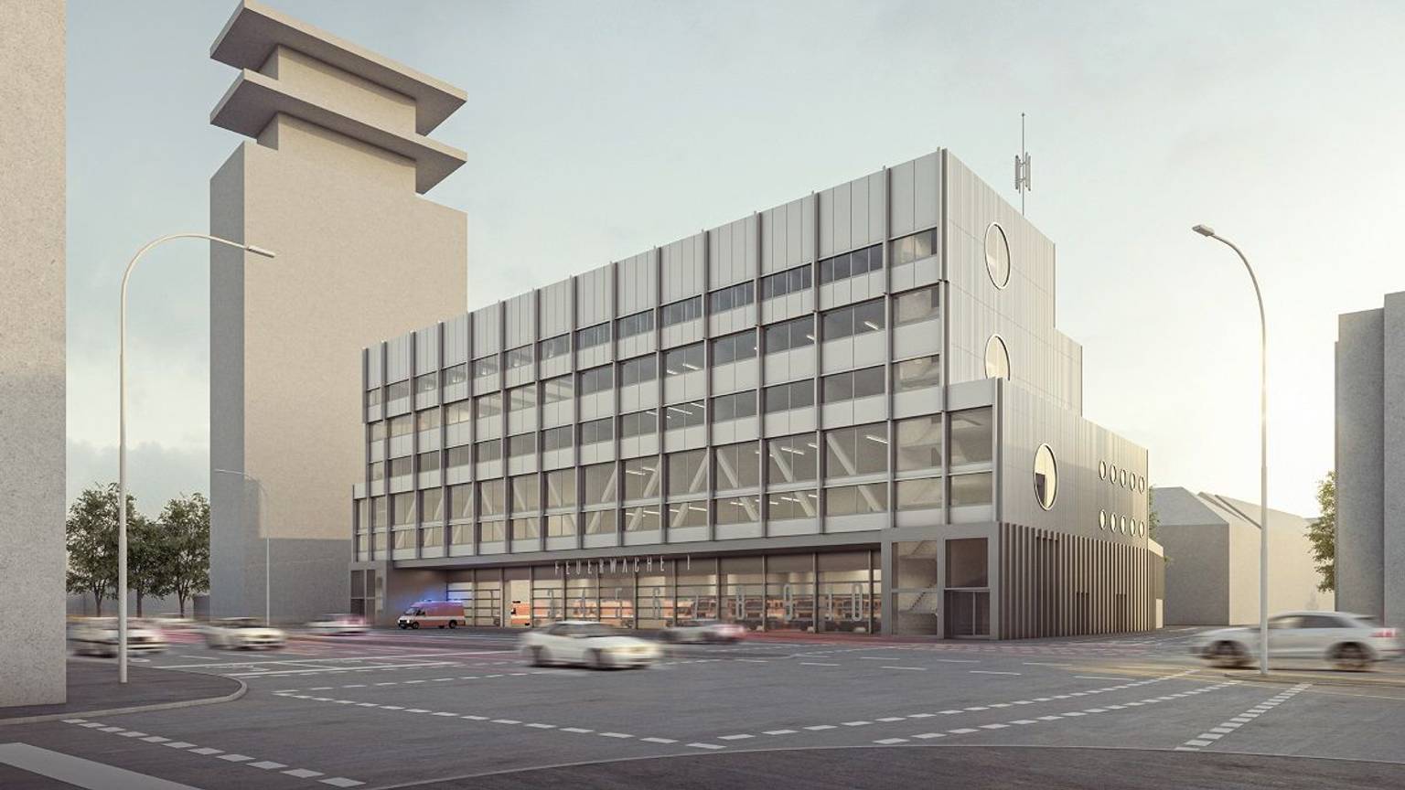 Deutlich höher und größer wird der von der Jury favorisierte Neubau der Innenstadt-Wache. Die Ausfahrt für die Fahrzeuge liegt an der Nord-Süd-Fahrt.