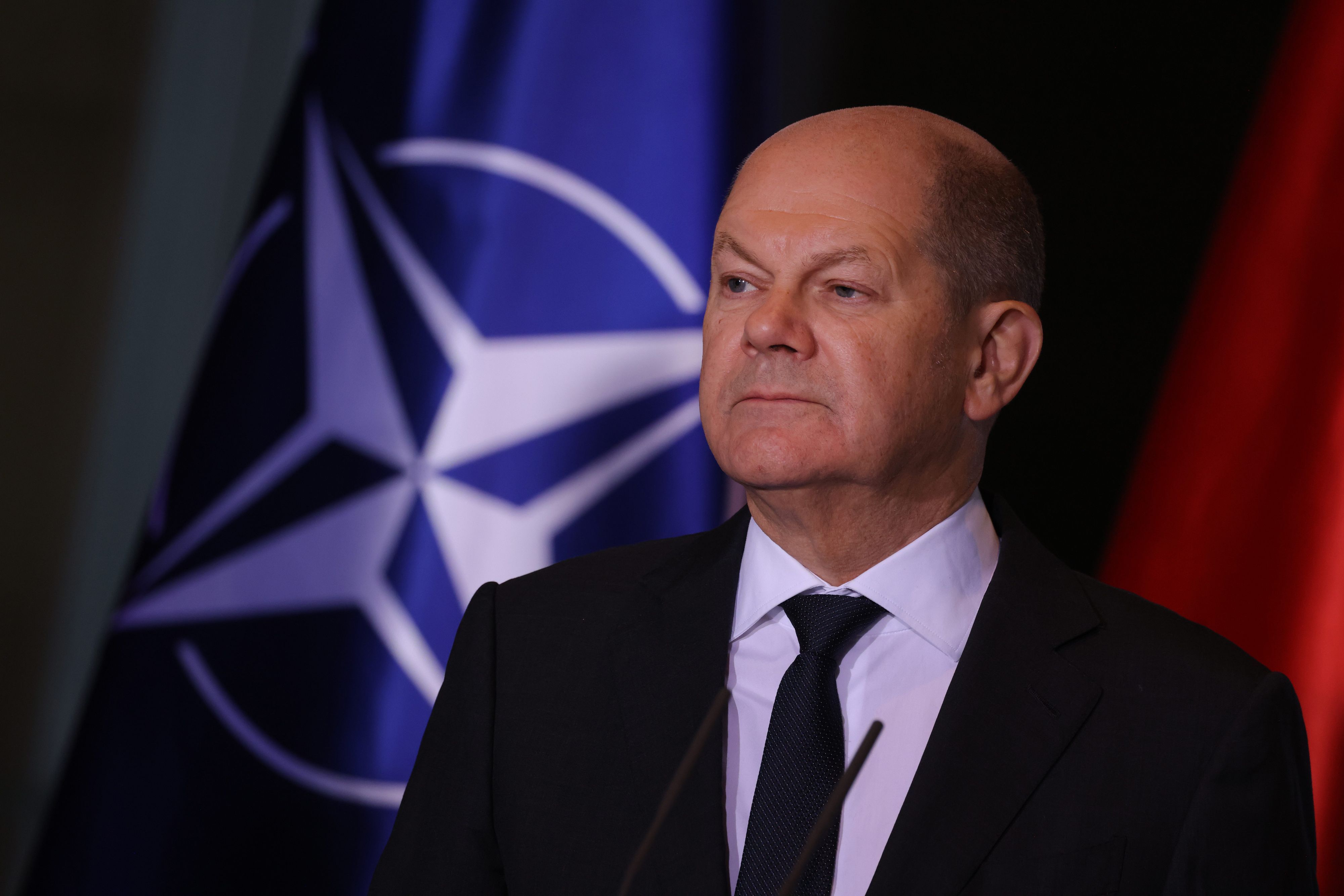 Olaf Scholz bei einem Treffen in Berlin mit Nato-Generalsekretär Jens Stoltenberg.