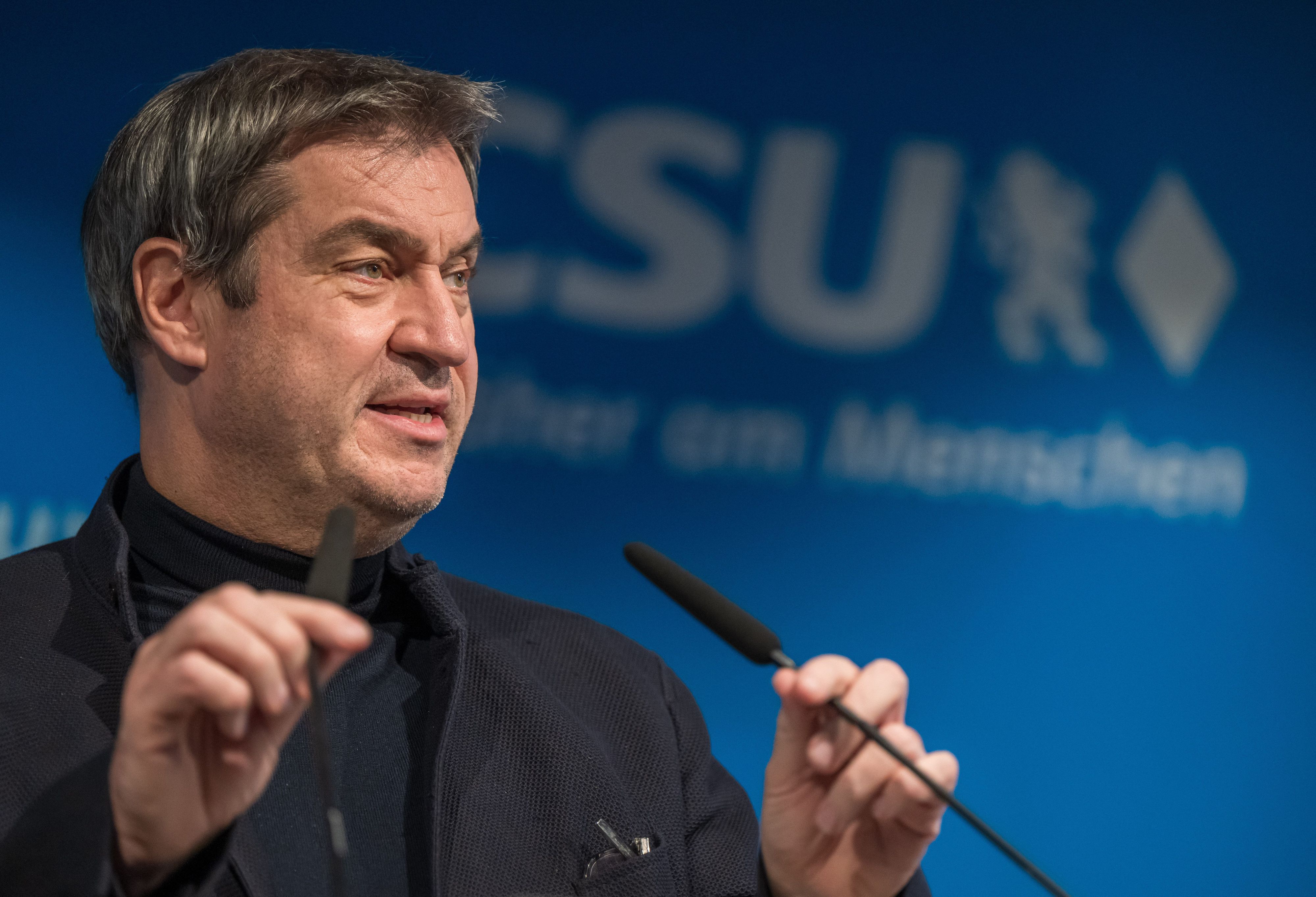 Der CSU-Vorstandsvorsitzende Markus Söder spricht nach der Sitzung des CSU-Vorstand auf einer Pressekonferenz in der Landesleitung seiner Partei.