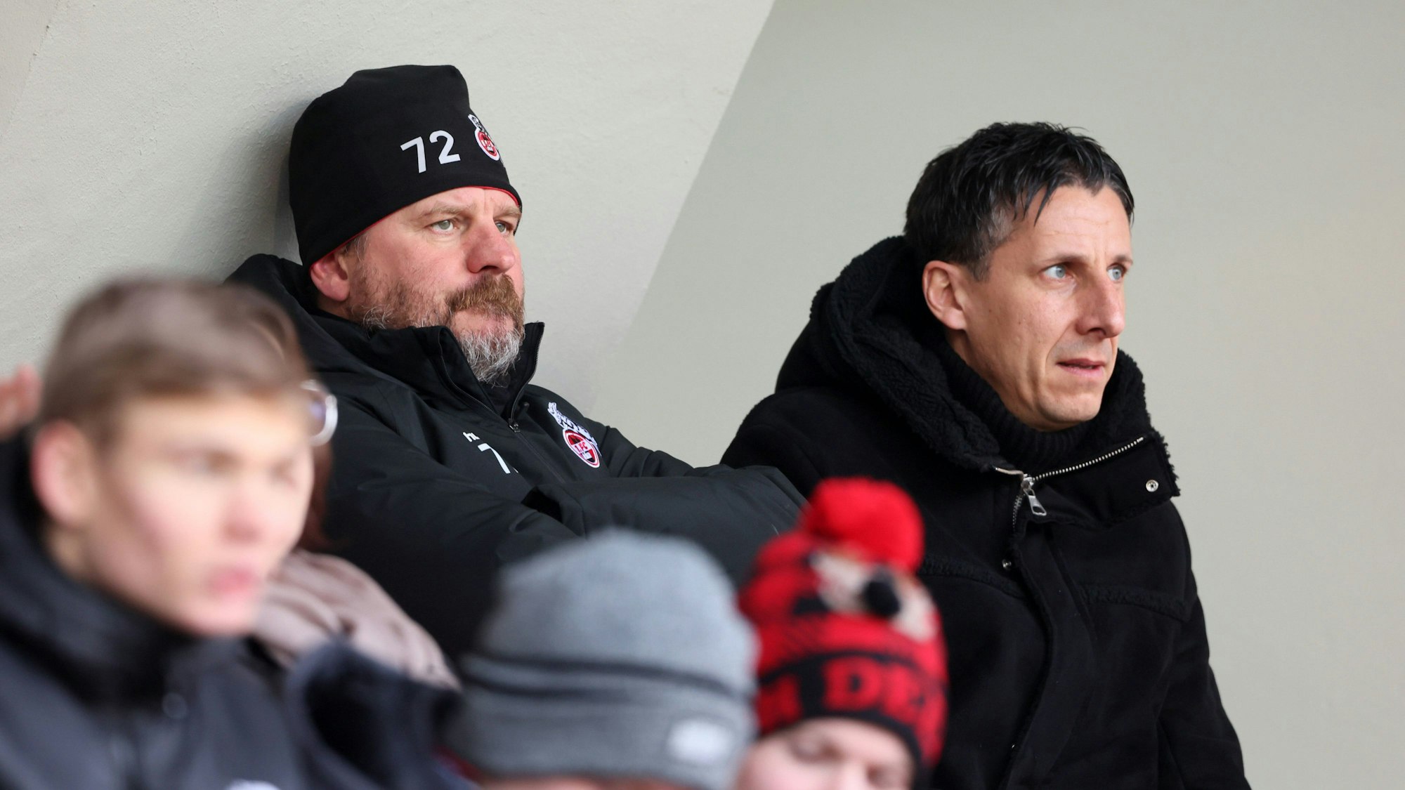 1.FC Köln vs. SC Freiburg, Fussball Frauen, 1. Bundesliga, unter den Zuschauern von links: Steffen Baumgart, Christian Keller 1.FC Köln