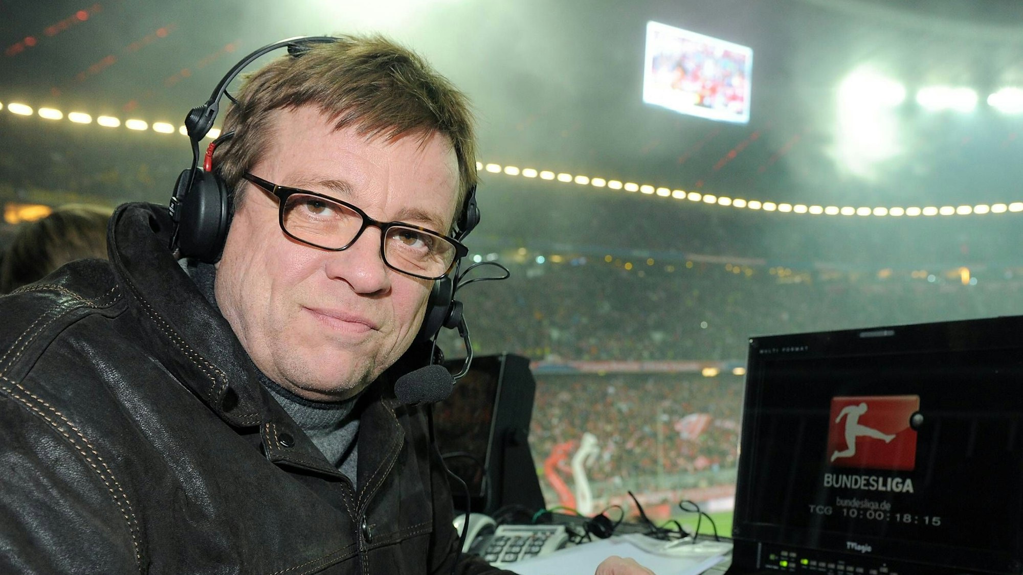 ZDF-Fussballkommentator Bela Rethy in der Allianz Arena