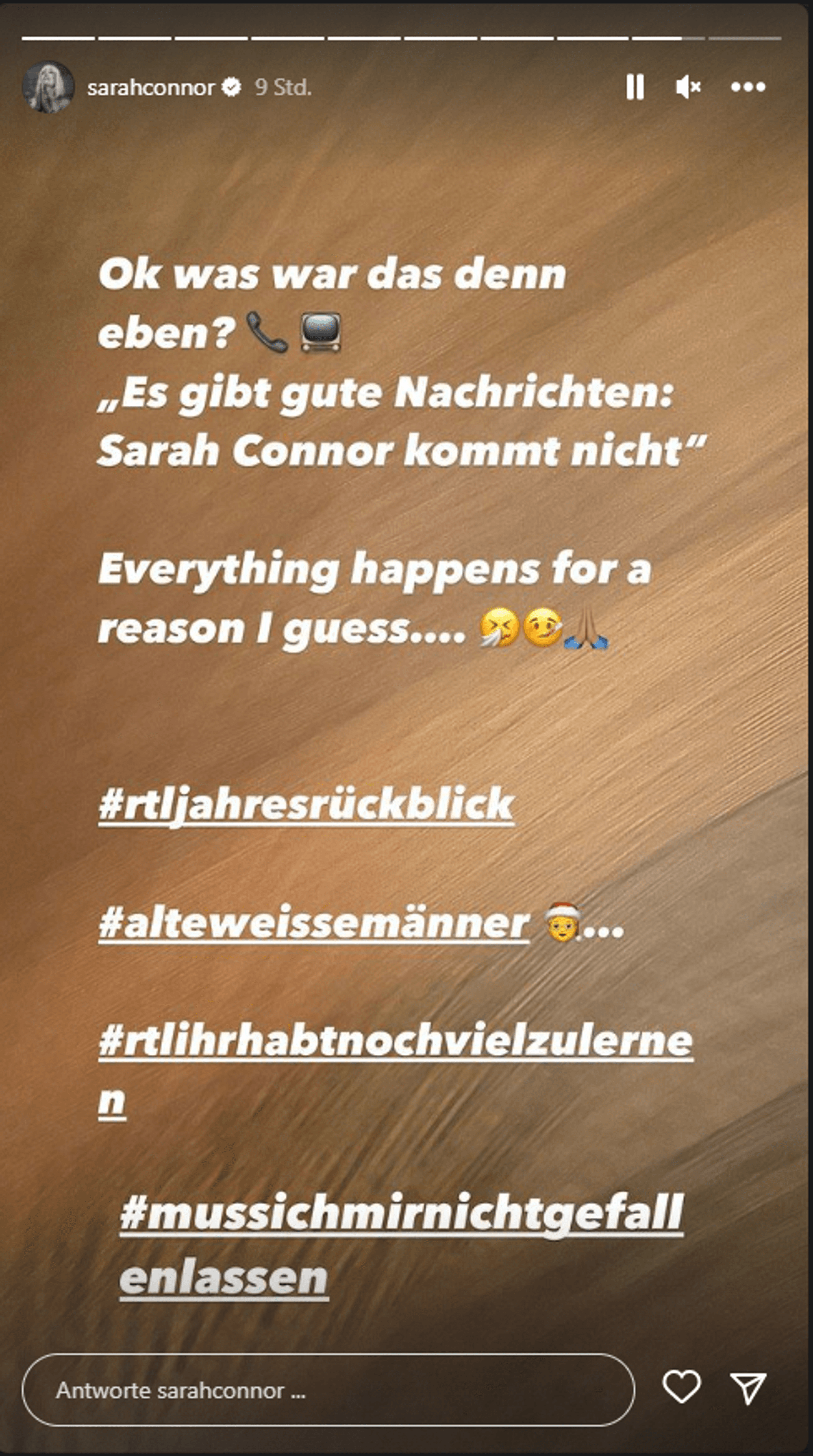 Screenshot aus Sarah Connors Instagram-Stories.