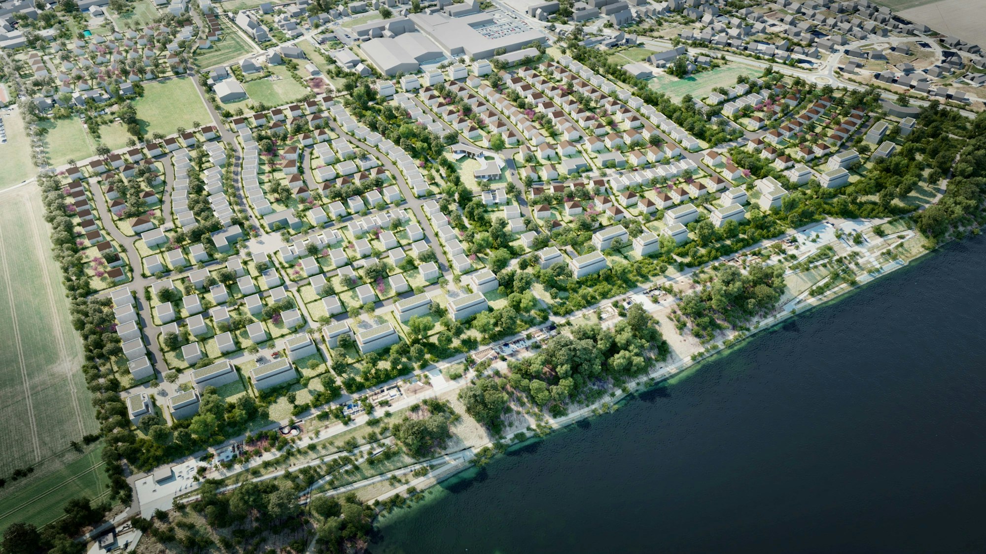 Die Visualisierung zeigt, wie das Baugebiet Seeterrassen in Zülpich aussehen soll.