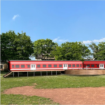 Ein Entwurf der ausrangierten Eisenbahnwaggons, die in Siegburg-Brückberg aufgestellt werden sollten.