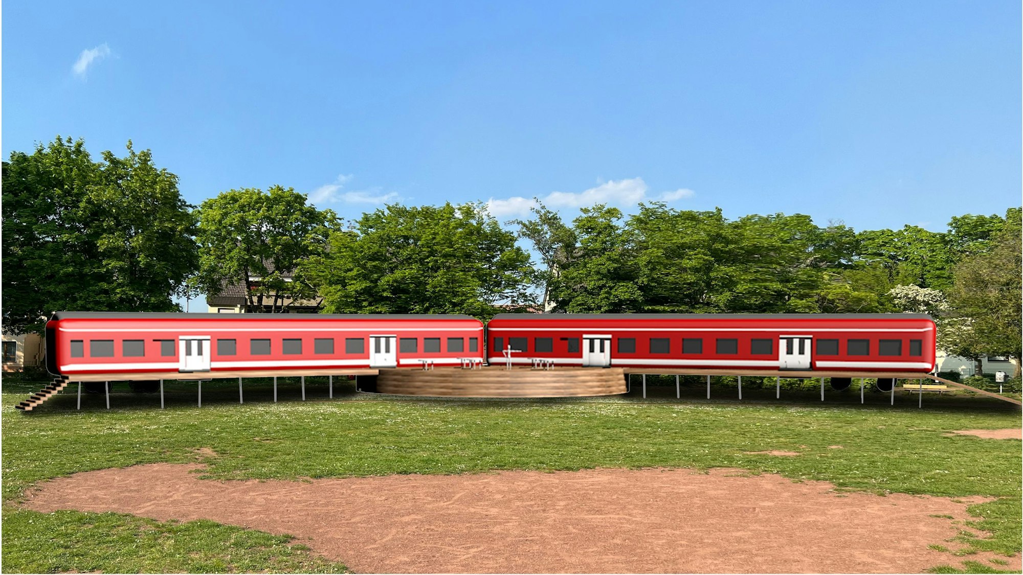 Ein Entwurf der ausrangierten Eisenbahnwaggons, die in Siegburg-Brückberg aufgestellt werden sollten.