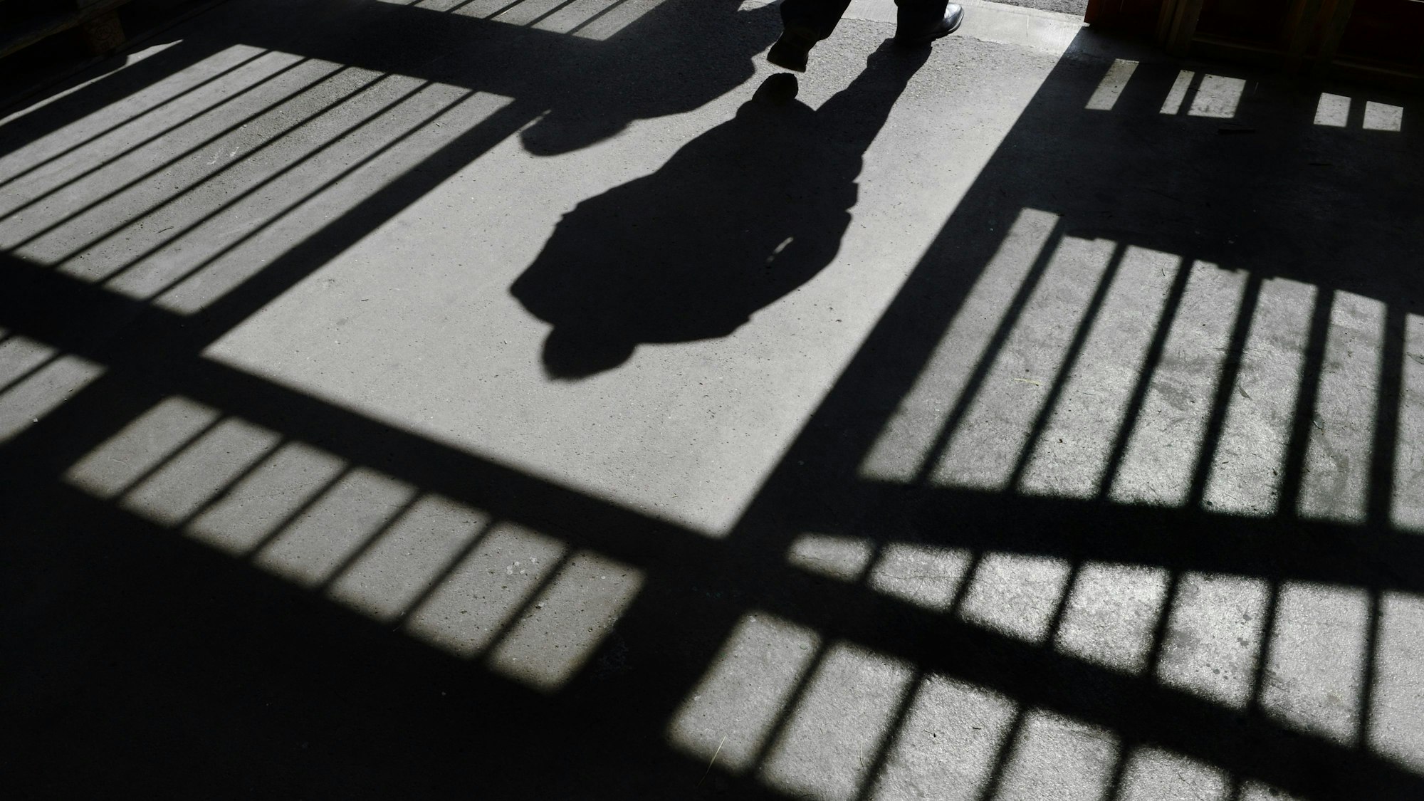 Es sind der Schatten von einem Mensch und von Gitterstäben zu sehen.