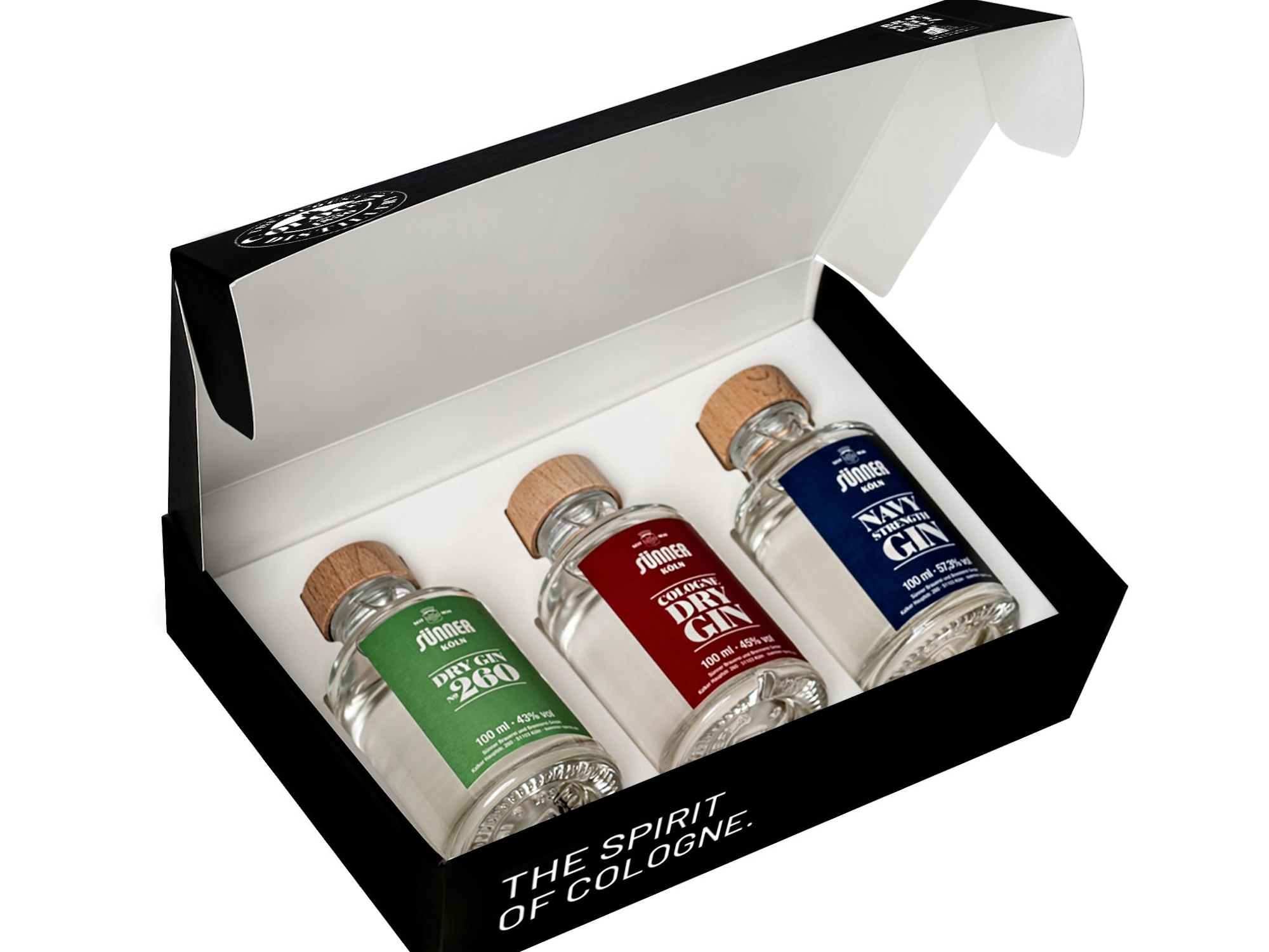 Die kölsche Gin-Box von Sünner beinhaltet drei verschiedene Gin-Sorten aus dem Hause Sünner.