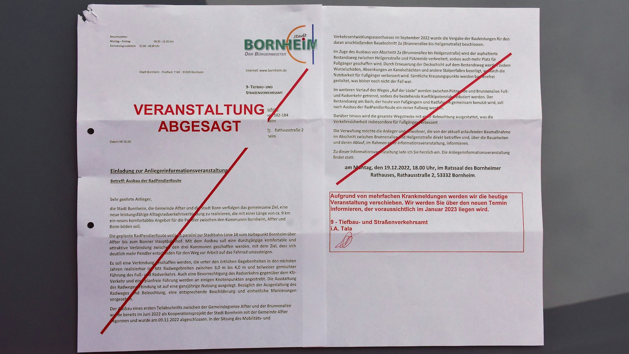 Bornheim Absage Bürgerinfo Plakat