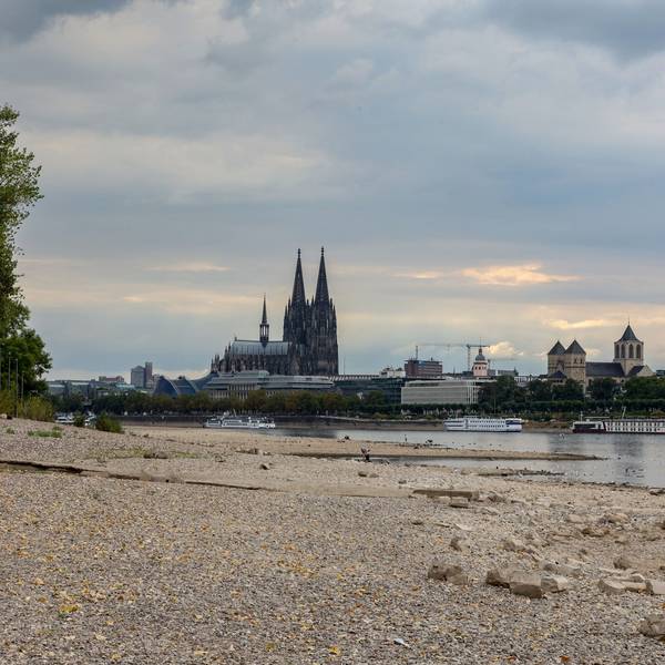 Der Rhein in Köln hatte wegen des Extremwetters ein Niedrigwasser von 75 Zentimetern.
