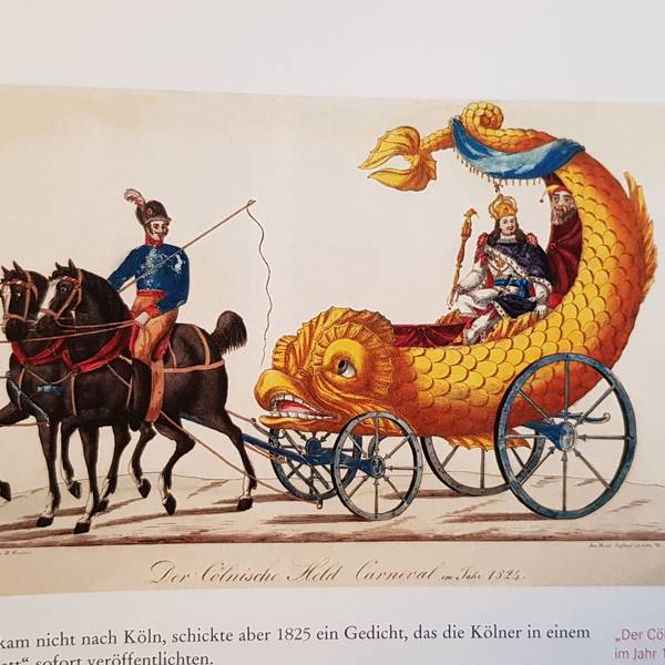 Abbildung von „Held Carneval“ Emilio Cianola aus dem Jahr 1823. Damals fand der erste Rosenmontagsumzug am Neumarkt statt, die Abbildung entstand im Jahr 1824