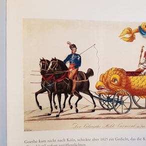 Abbildung von „Held Carneval“ Emilio Cianola aus dem Jahr 1823. Damals fand der erste Rosenmontagsumzug am Neumarkt statt, die Abbildung entstand im Jahr 1824