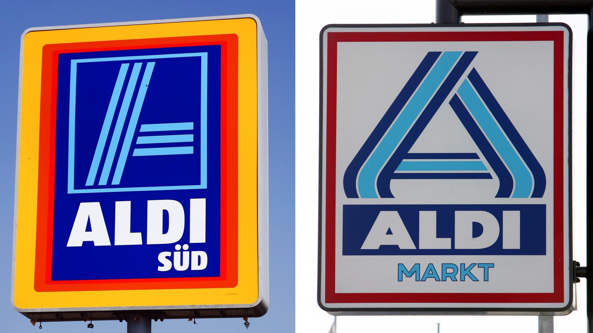 Die Bild-Kombo zeigt die Schilder von Aldi Süd und Aldi Nord. (Archivbild)