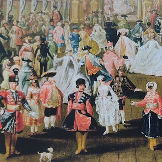 In prunkvollen Sälen trafen sich die Reichen zu Maskenbällen.