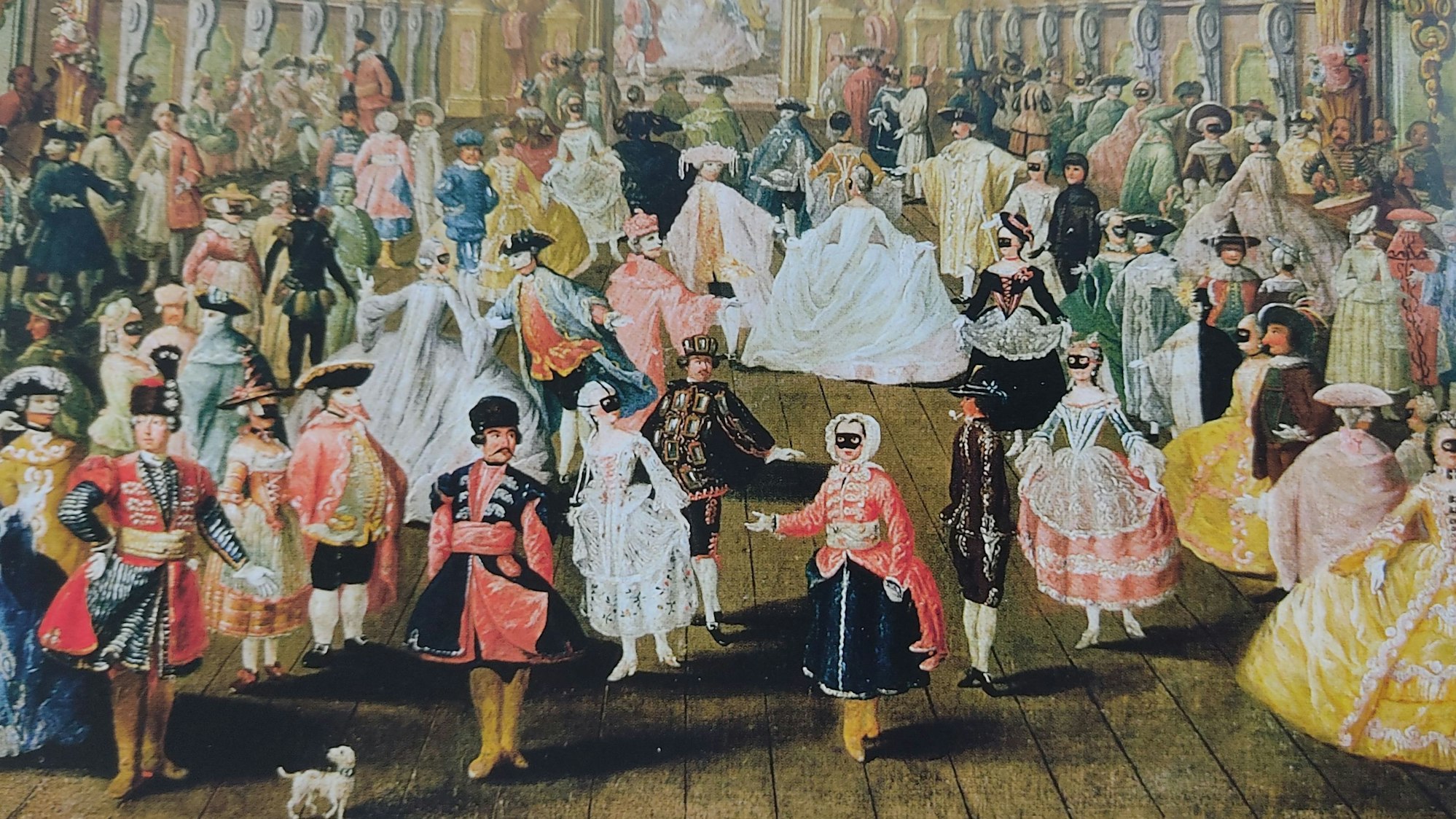 In prunkvollen Sälen trafen sich die Reichen zu Maskenbällen.