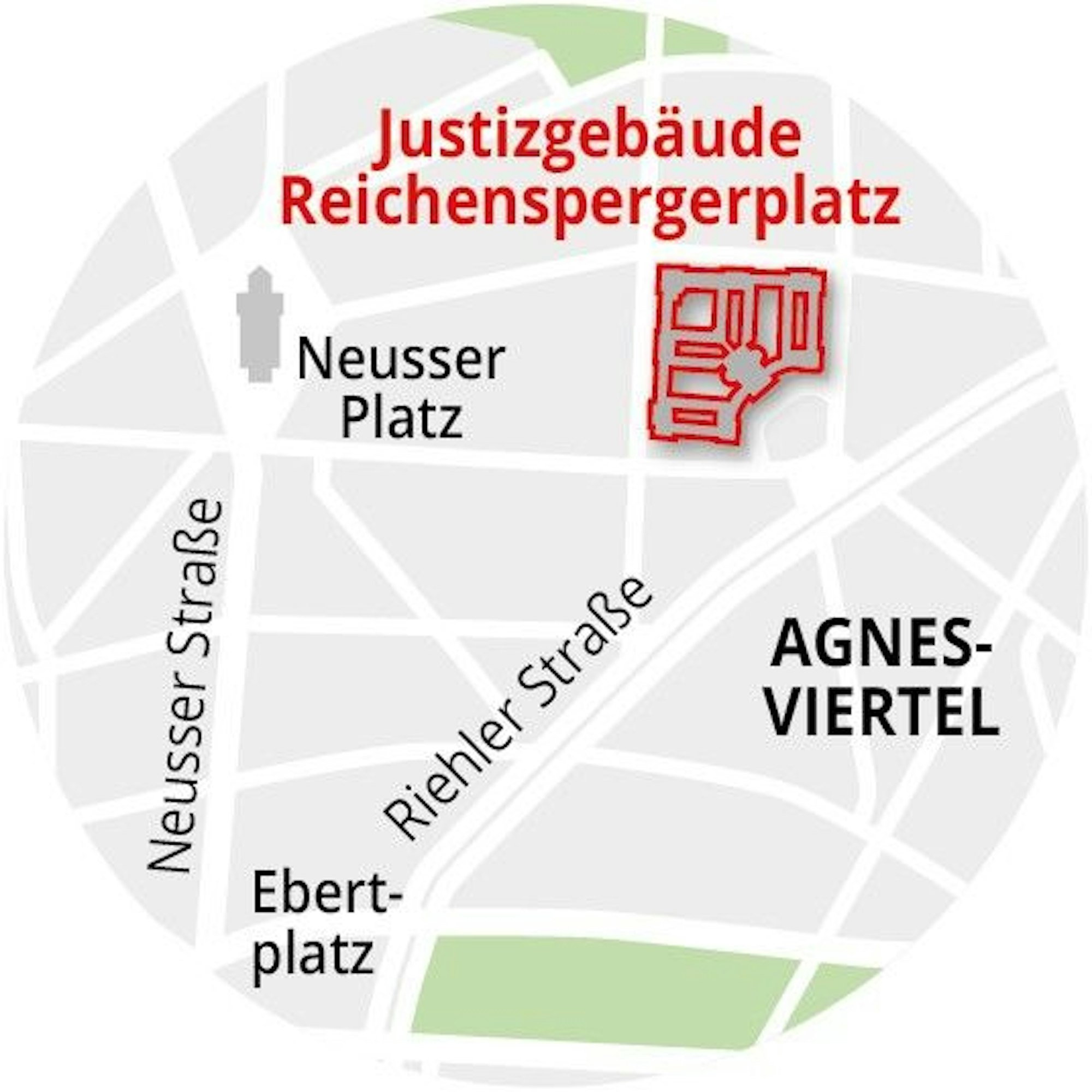 Der Standort des Justizgebäudes am Reichenberger Platz