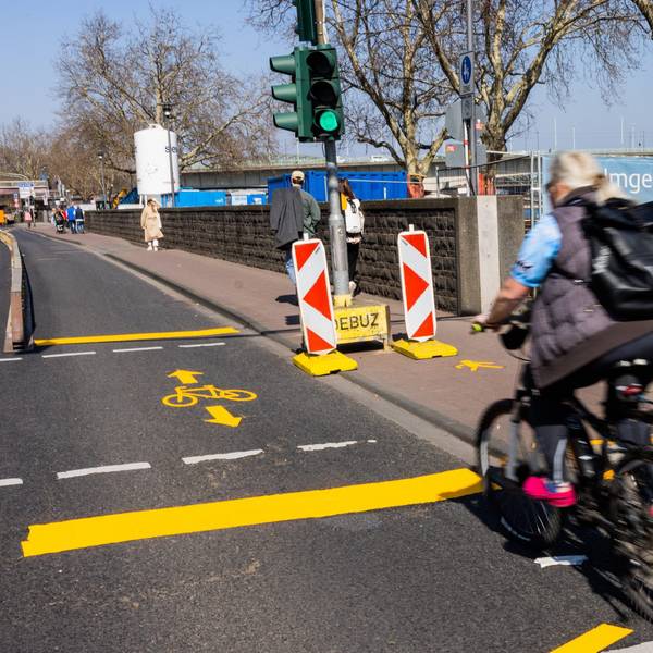 Radfahrer auf der Rheinuferstraße.