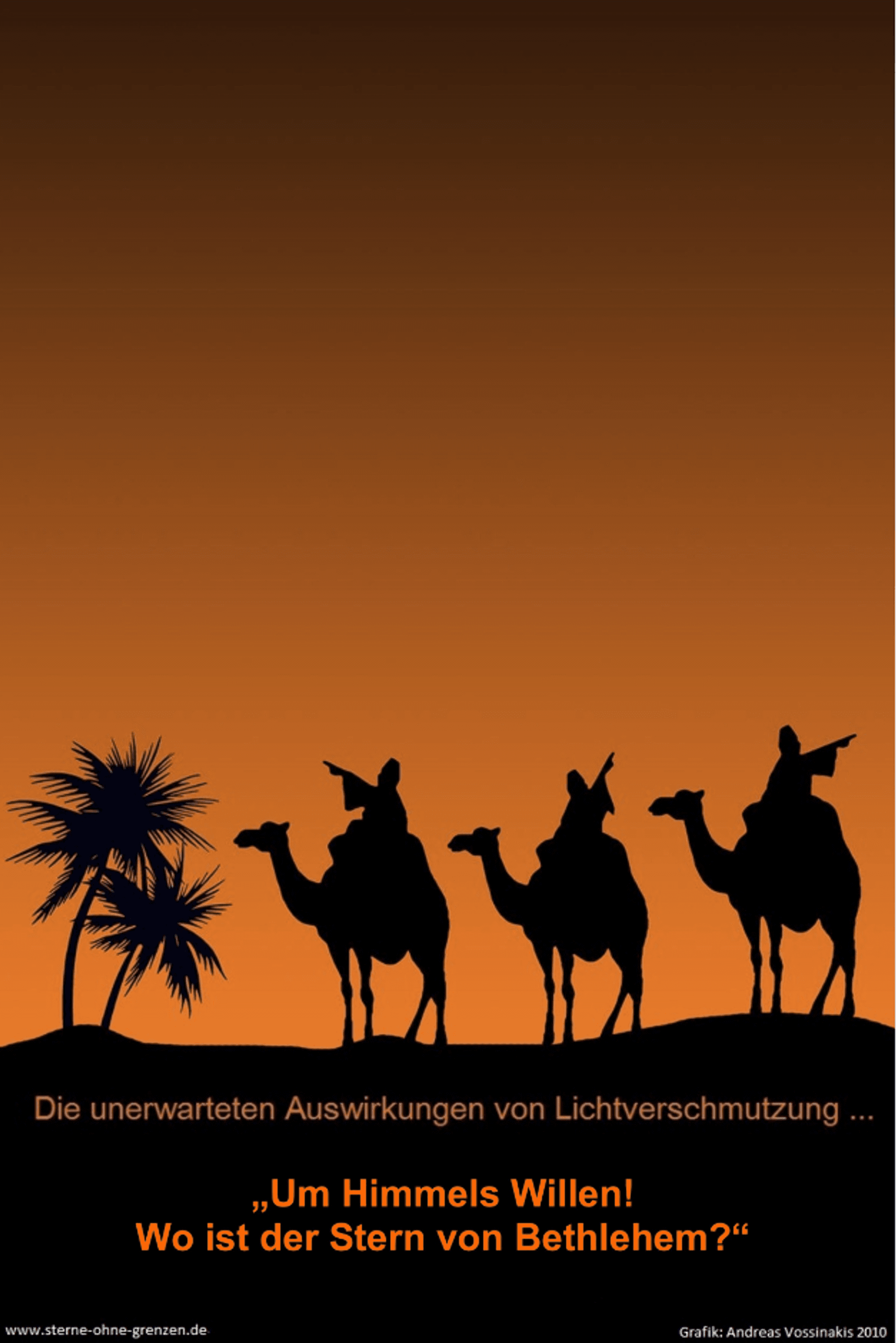 Die Grafik zeigt die drei Heiligen Könige, die den Stern von Bethlehem nicht finden können.