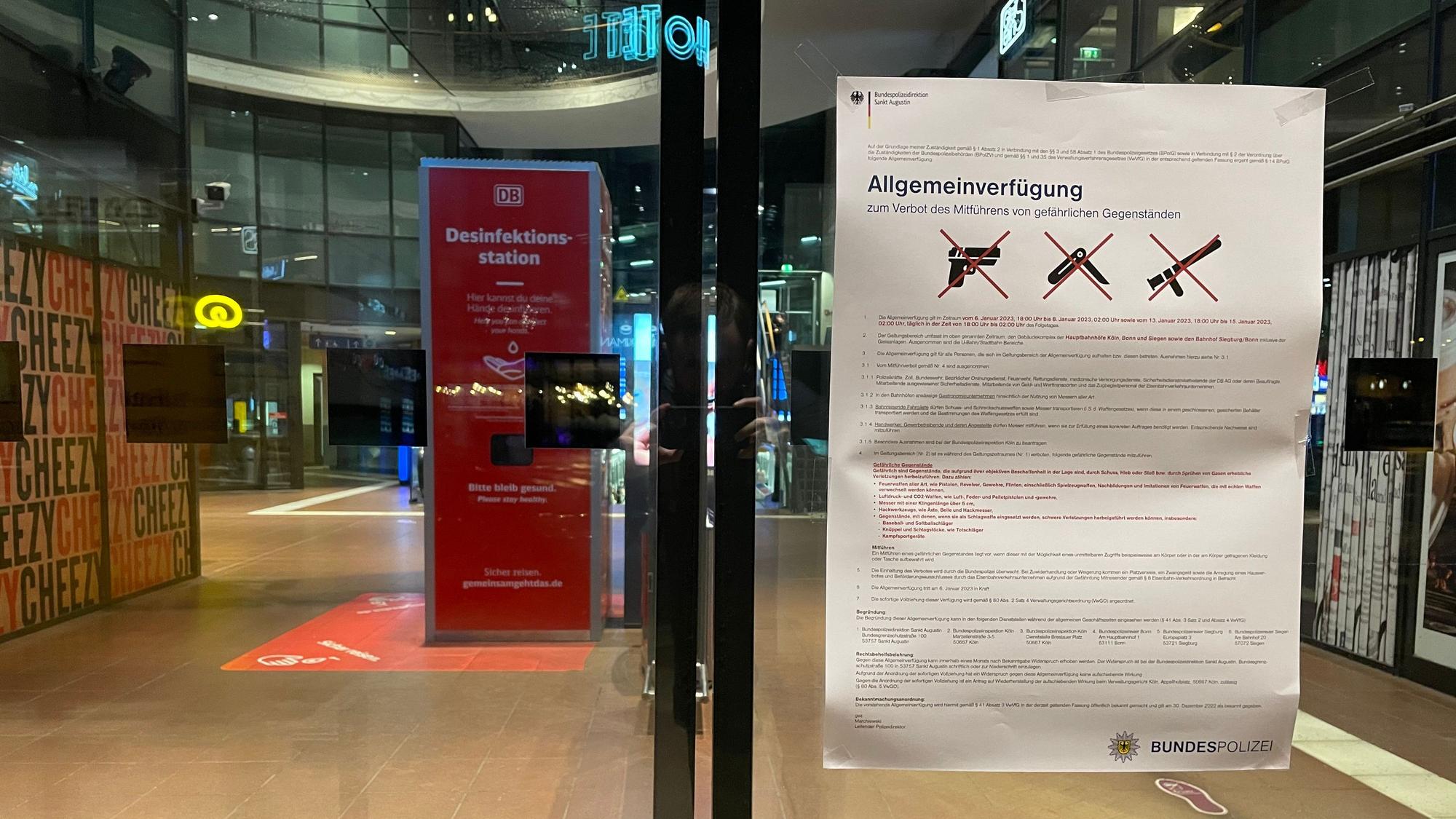 Waffenverbotszone am Siegburger Bahnhof.