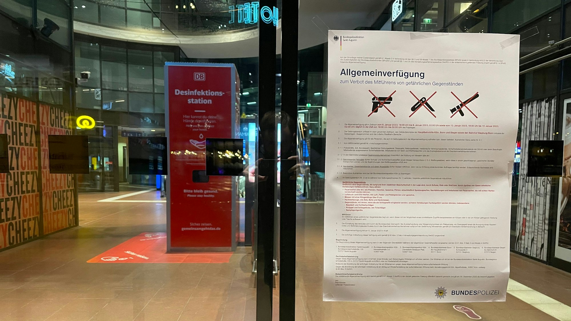 Waffenverbotszone am Siegburger Bahnhof.