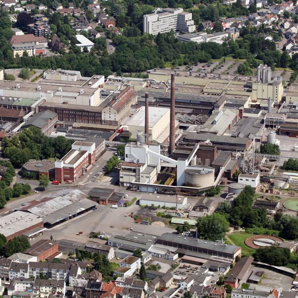 Luftbild auf das Zanders-Gelände in Bergisch Gladbach.