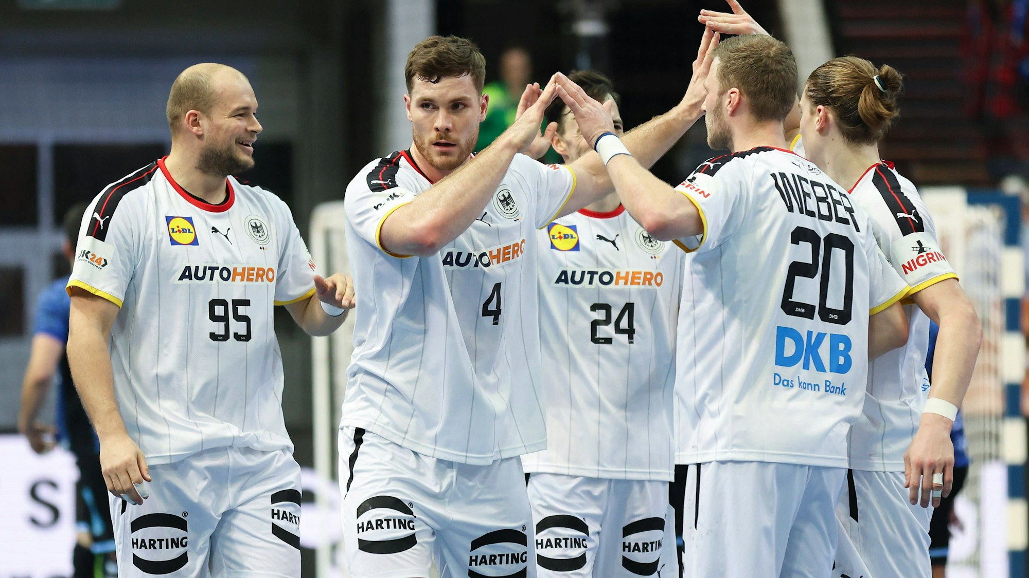 Die deutschen Nationalspieler Paul Drux , Johannes Golla, Patrick Groetzki , Phillip Weber, und Juri Knorr