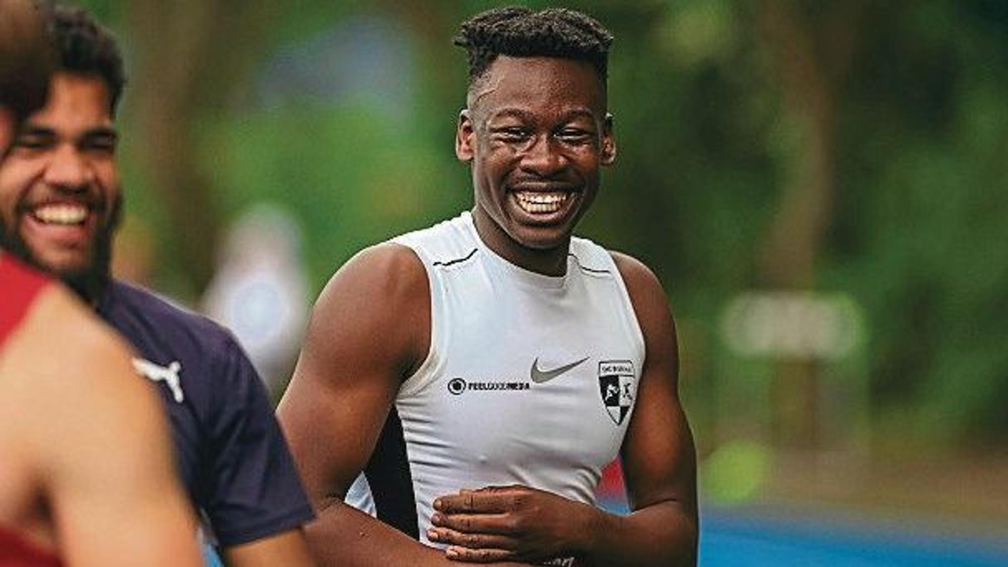 Strahlender Sieger: Beim Sportfest in Köln freute sich Chidiera Onuoha vom THC Brühl im vorigen Mai über seine Zeit von 10,50 Sekunden über 100 Meter.