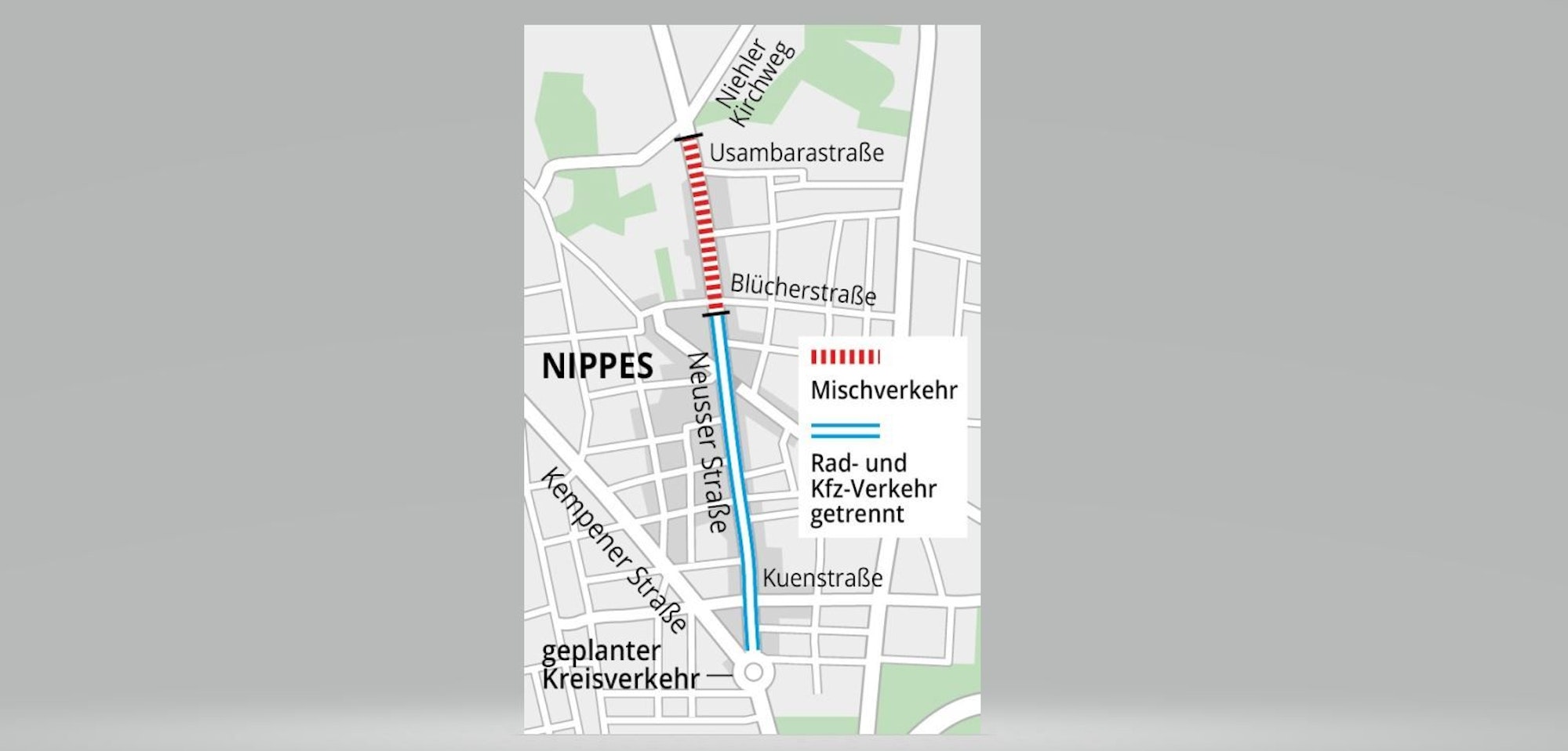 Der Verkehrsversuch auf der Neusser Straße.