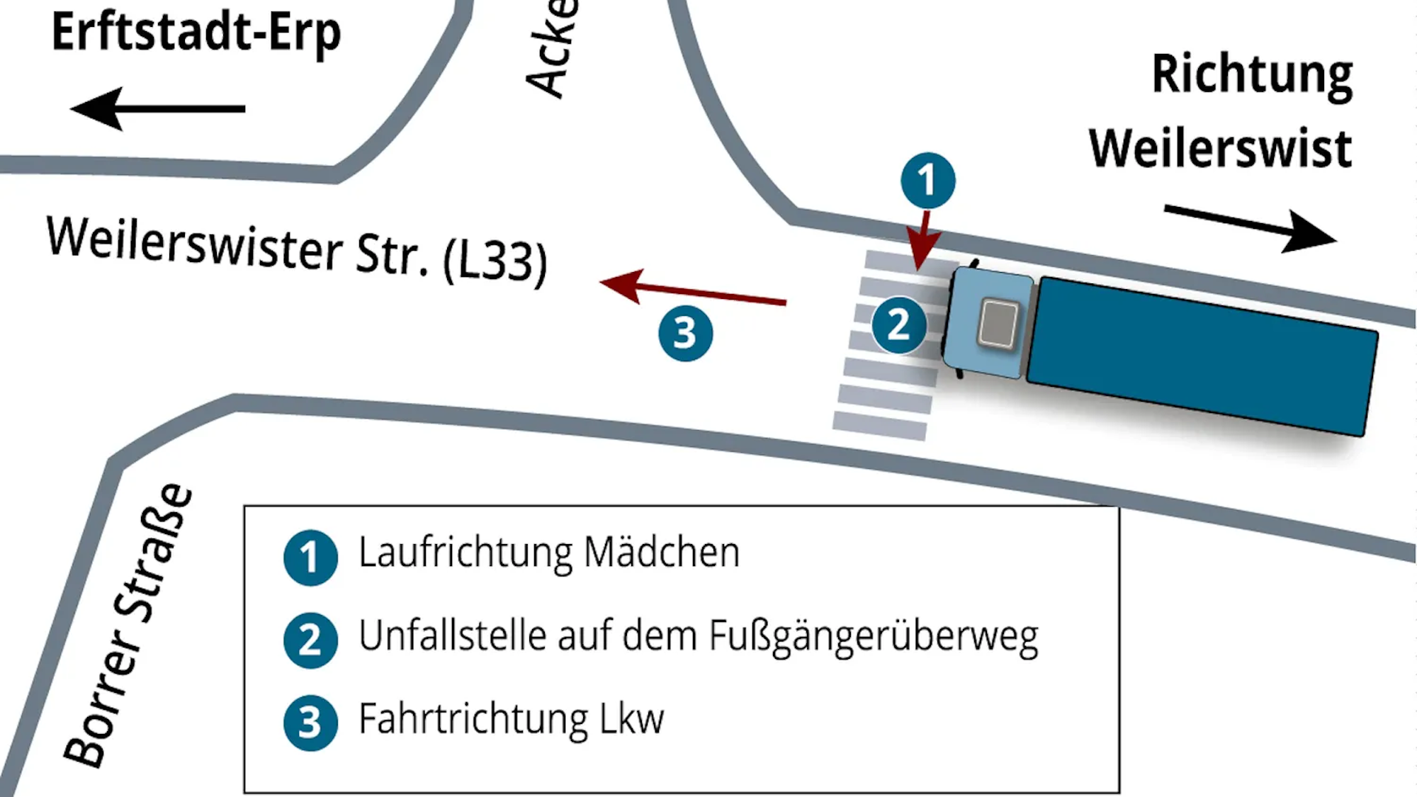 So wie auf der Grafik dargestellt, ereignete sich der tödliche Unfall an der Weilerswister Straße.