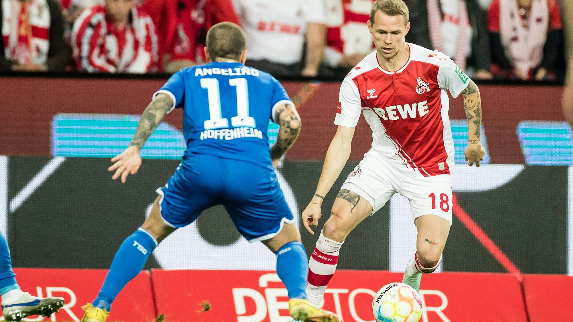 1. Fussball Bundesliga 1. FC Koeln - TSG Hoffenheim 30.10.2022 Angelino TSG Hoffenheim, 11, Ondrej Duda 1. FC Koeln, 18 1. Fussball Bundesliga, 1. FC Koeln - TSG Hoffenheim, Koeln, Rheinenergiestadion DFL REGULATIONS PROHIBIT ANY USE OF PHOTOGRAPHS AS IMAGE SEQUENCES AND/OR QUASI-VIDEO. *** 1 Football Bundesliga 1 FC Koeln TSG Hoffenheim 30 10 2022 Angelino TSG Hoffenheim, 11 , Ondrej Duda 1 FC Koeln, 18 1 Football Bundesliga, 1 FC Koeln TSG Hoffenheim, Koeln, Rheinenergiestadion DFL REGULATIONS PROHIBIT ANY USE OF PHOTOGRAPHS AS IMAGE SEQUENCES AND OR QUASI VIDEO Copyright: xBEAUTIFULxSPORTS/Wunderlx