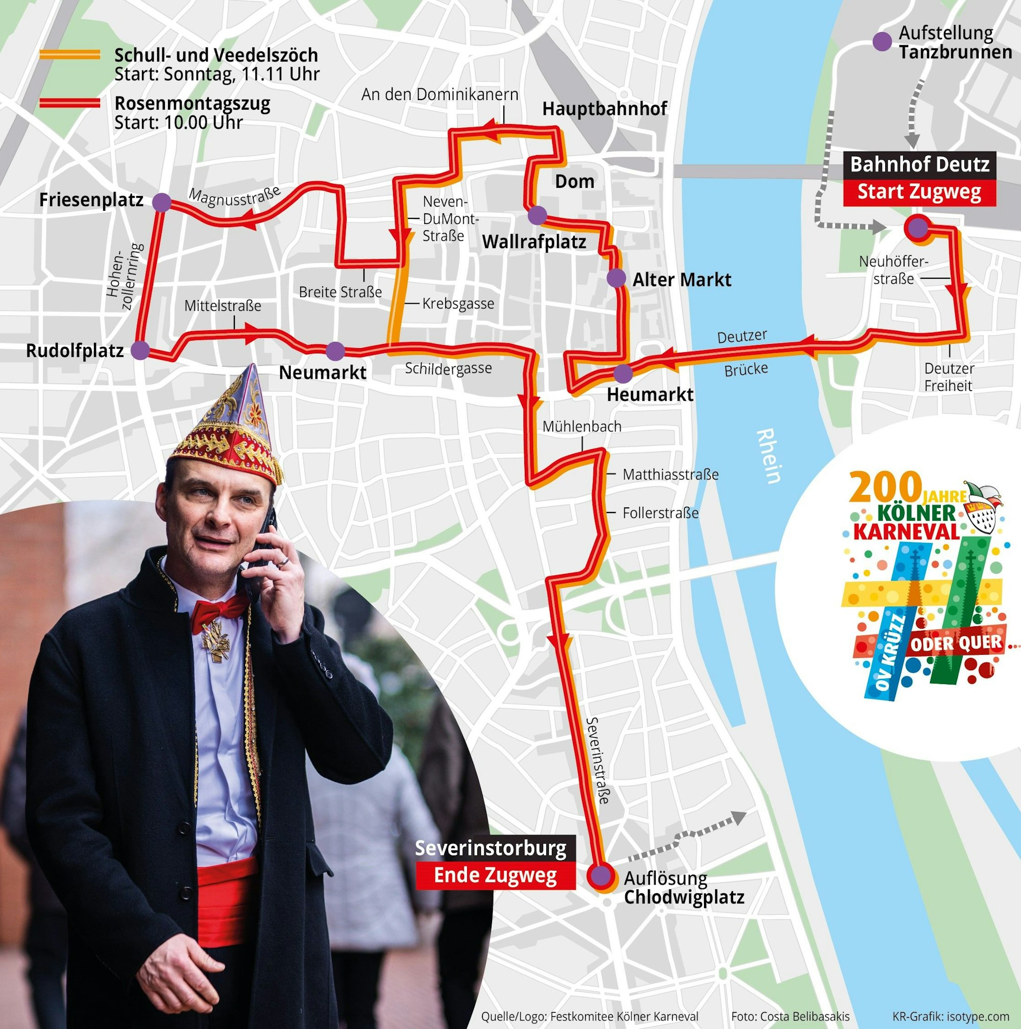 Grafik zum Rosenmontagszug in Köln.