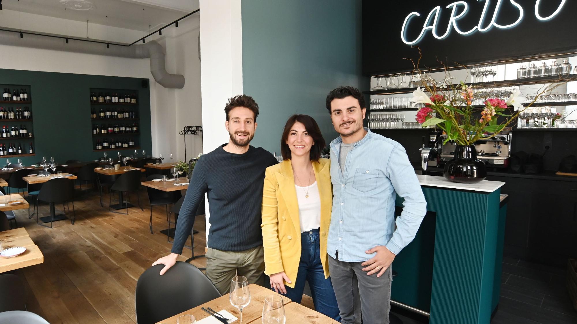 Das Team der Pasta Bar Caruso auf der Kasparstraße. V.Li.: Emanuele Barbaro, Anna Siena, Marcello Caruso.