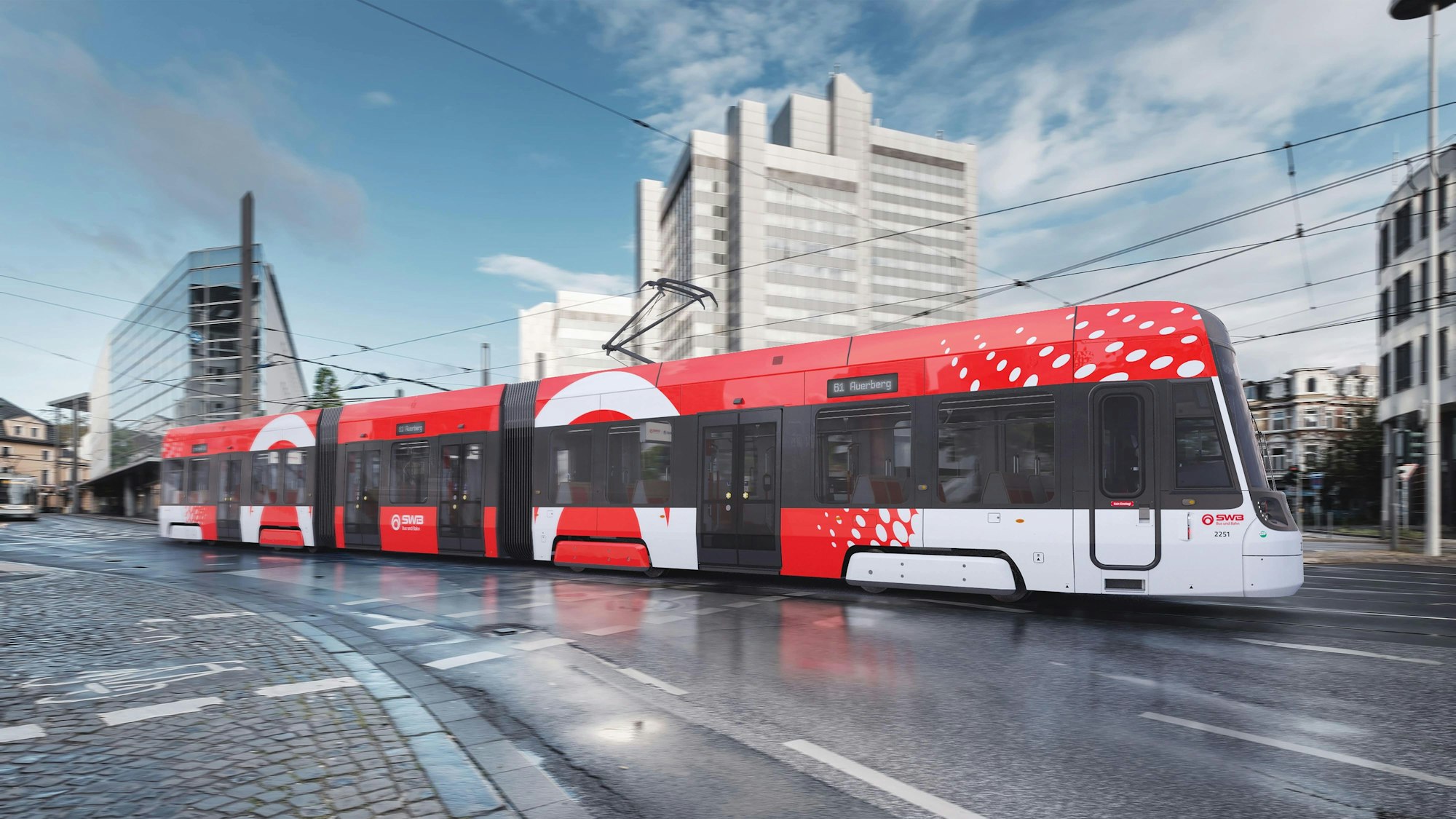 Fotomontage mit einer neuen Niederflurbahn vom Typ Skoda T41 für Bonn