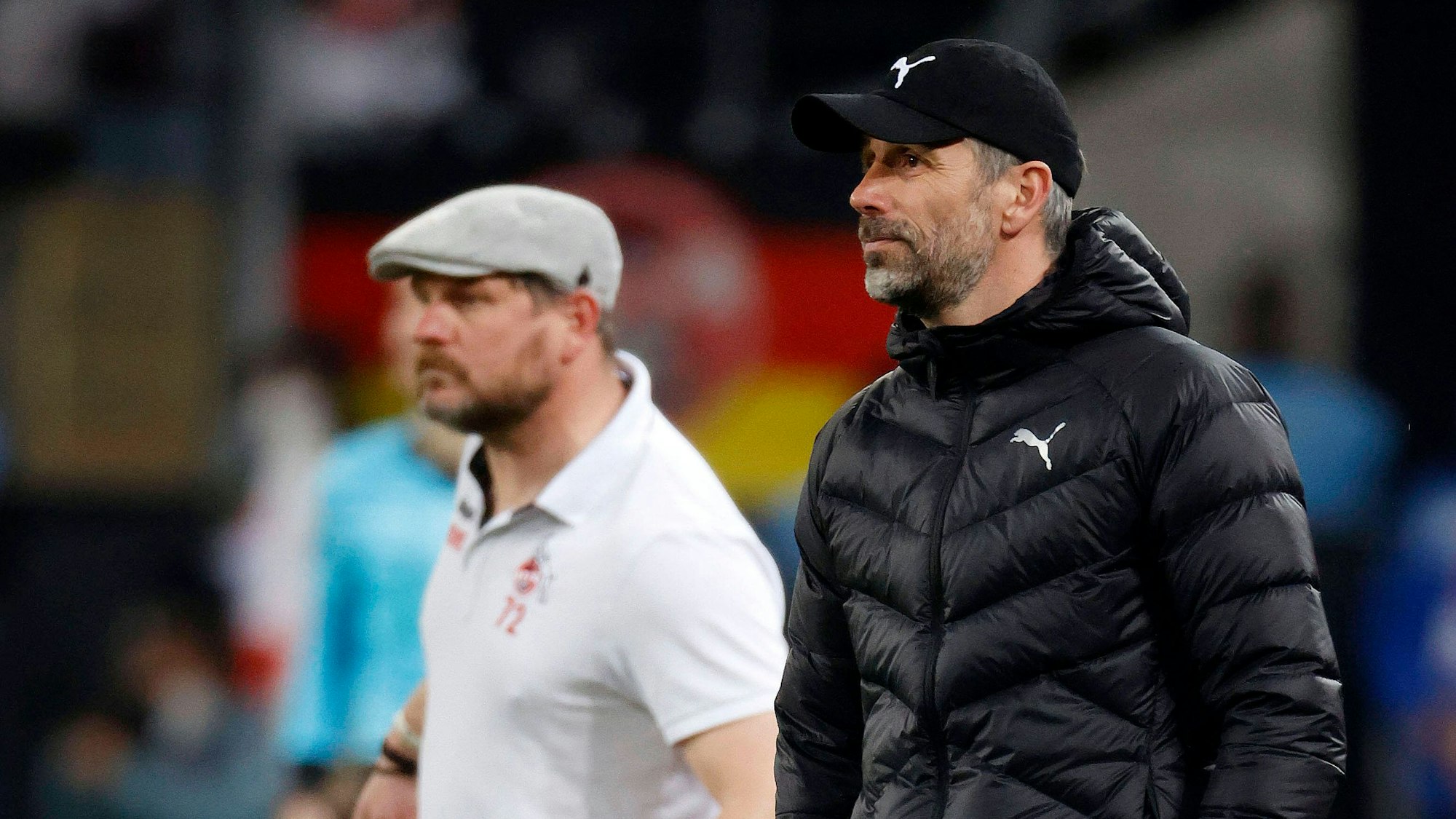 Köln, Deutschland, 1. Fussball Bundesliga 27.Spieltag 1. FC Köln : Borussia Dortmund 1-1 20. 03. 2022 im Rhein Energie Stadion in Köln Marco ROSE BVB re.- und Trainer Steffen BAUMGART FC li.- *** Cologne, Germany, 1 Football Bundesliga 27 Matchday 1 FC Köln Borussia Dortmund 1 1 20 03 2022 at Rhein Energie Stadion in Cologne Marco ROSE BVB r and coach Steffen BAUMGART FC li