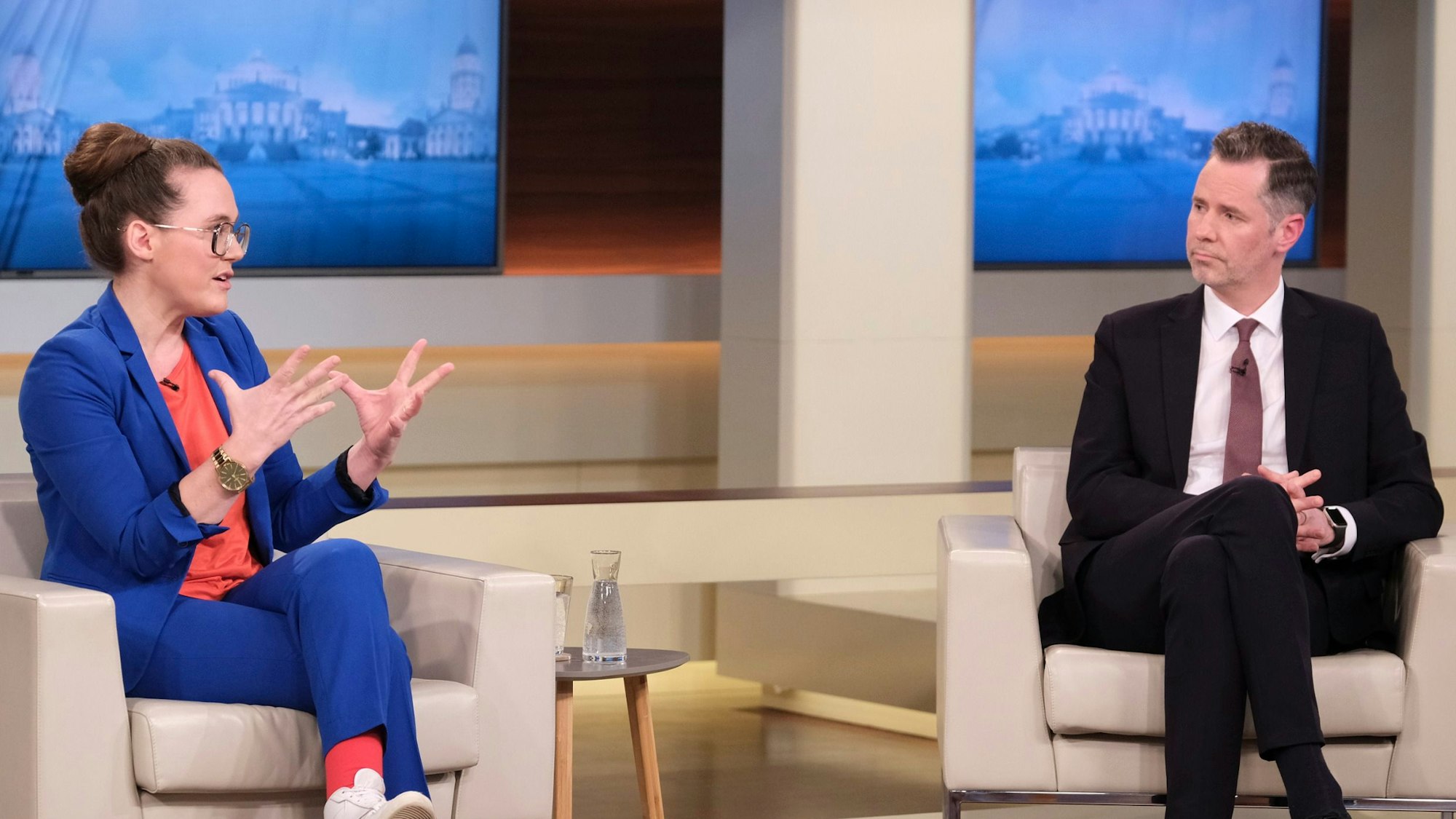 Katja Diehl (l) und Christian Dürr bei Anne Will