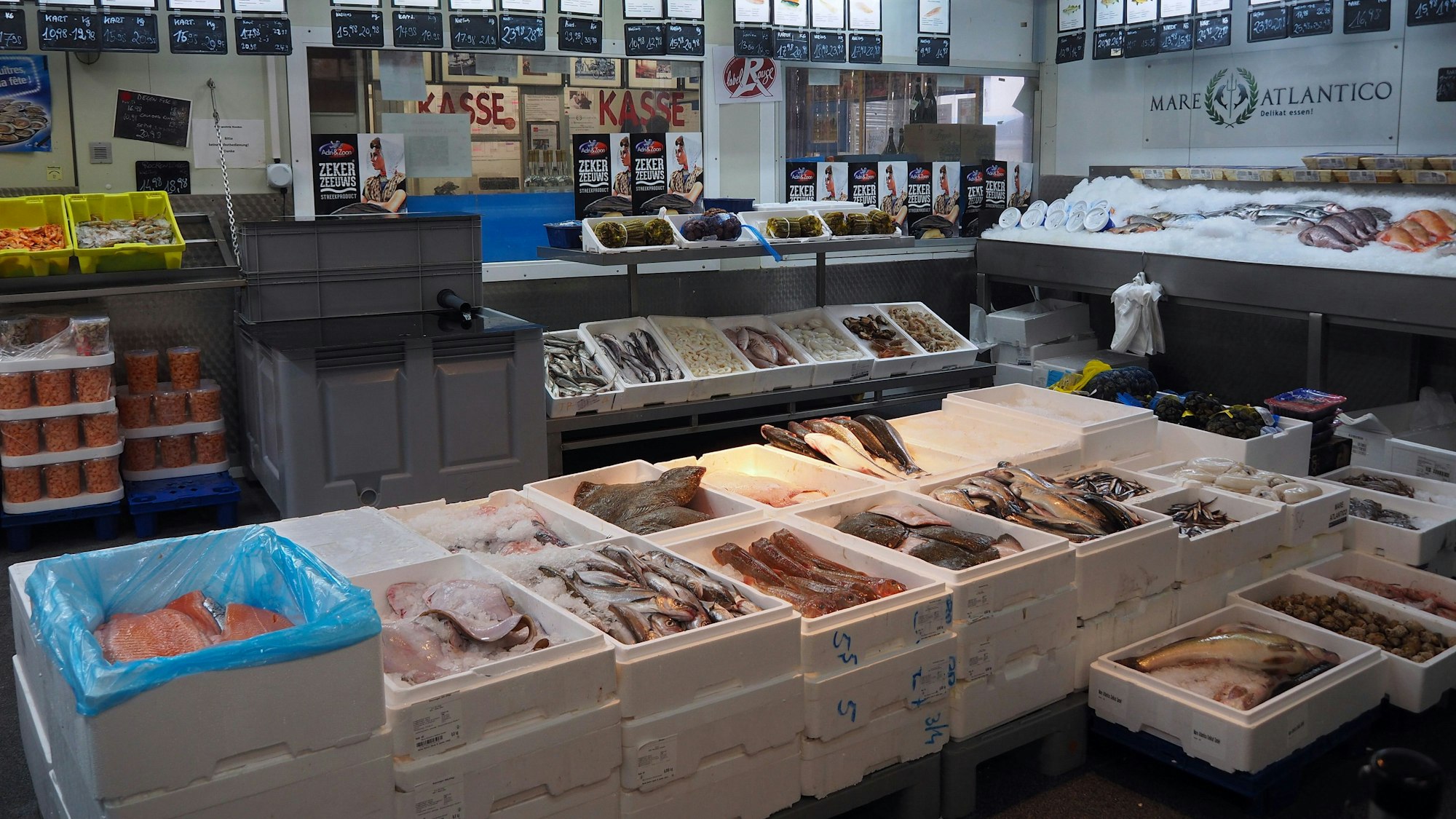 Frischen Fisch gibt es im Mare Atlantico: Der Fisch wird in Boxen gekühlt.