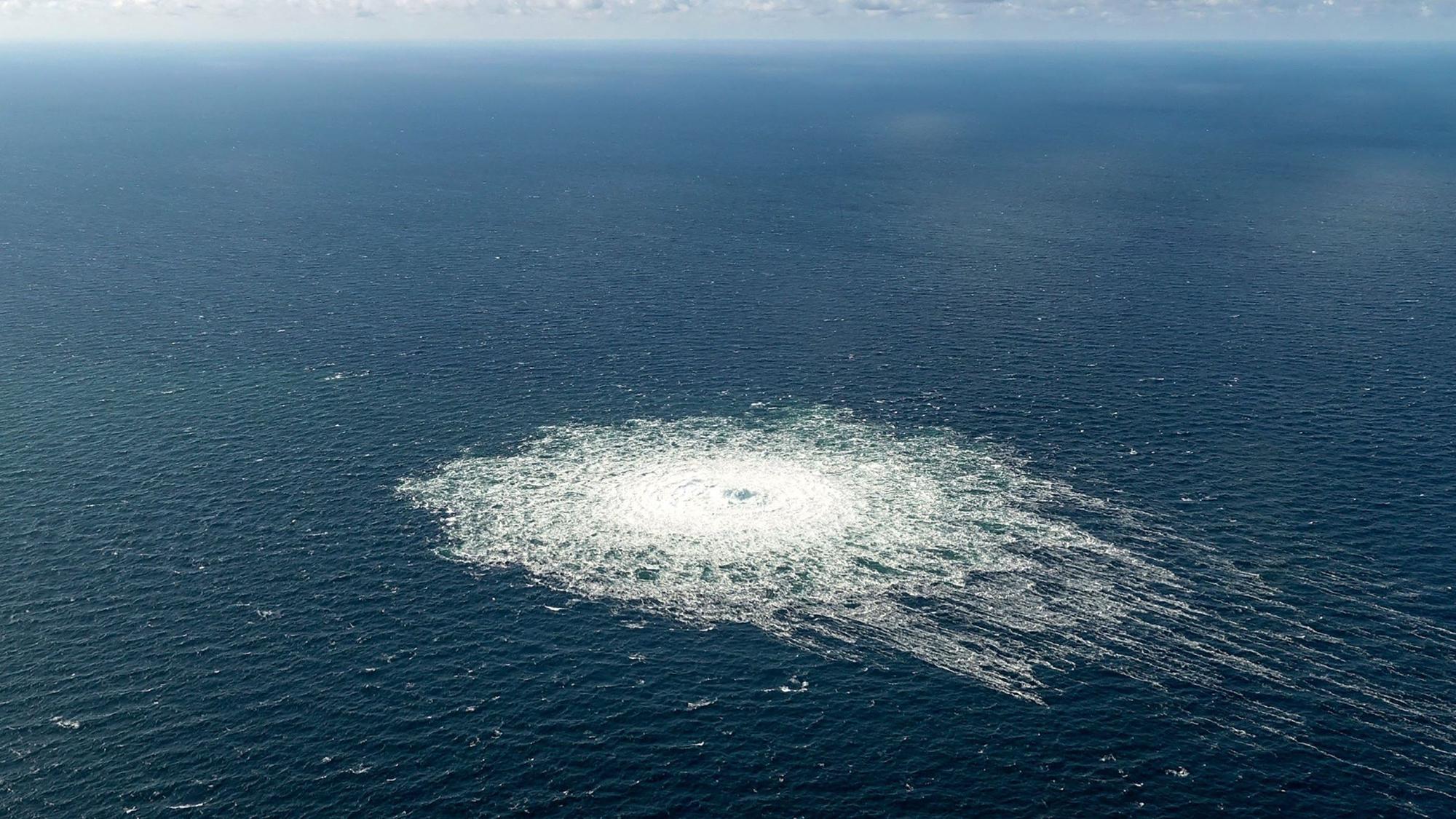 Das Bild zeigt das Gasleck an der Nord Stream 2-Gaspipeline.