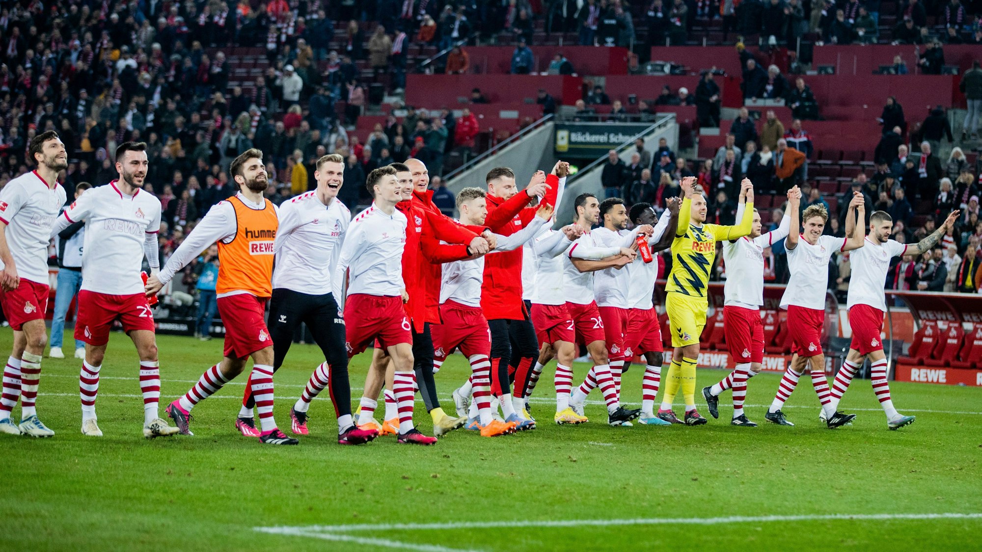 Die Kölner jubeln nach dem 3:0-Sieg mit den Fans.