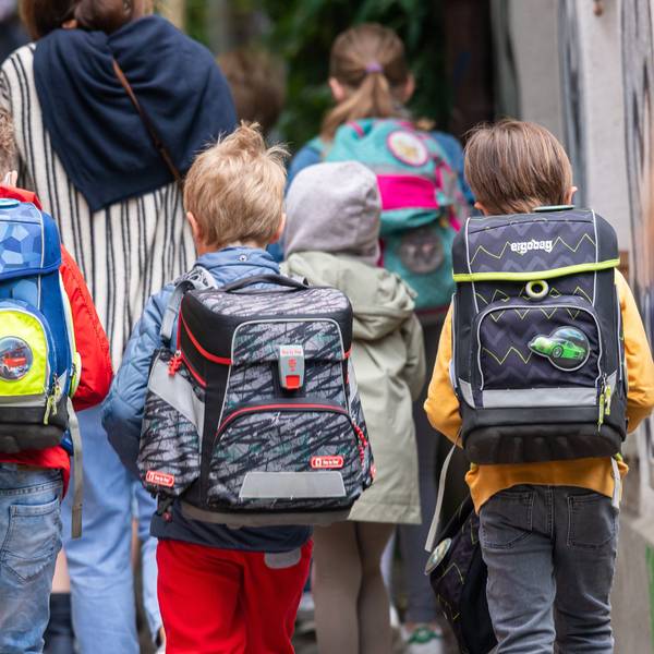 Schulkinder gehen in die Schule.