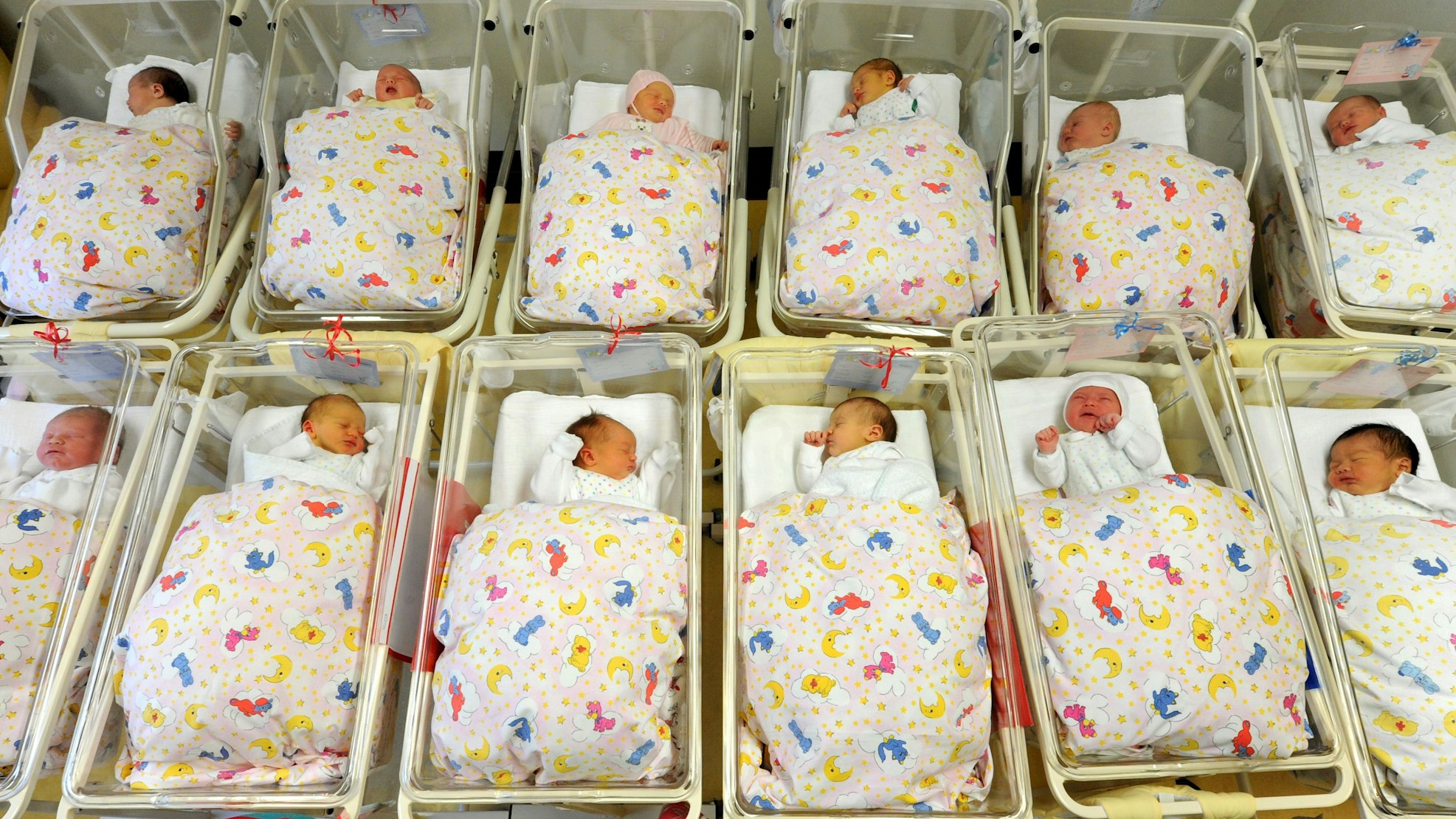 Babys liegen am 05.01.2011 zusammen auf der Neugeborenenstation.