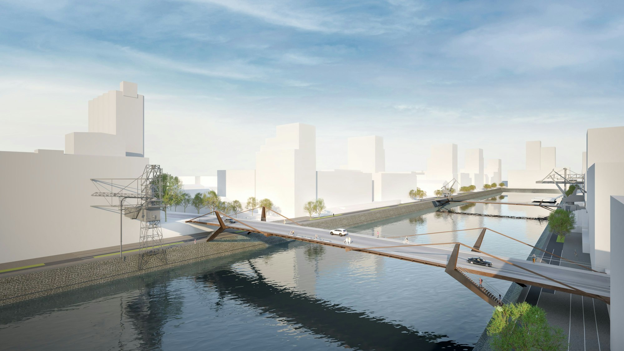 Renderings der geplanten neuen Brücken im Deutzer Hafen