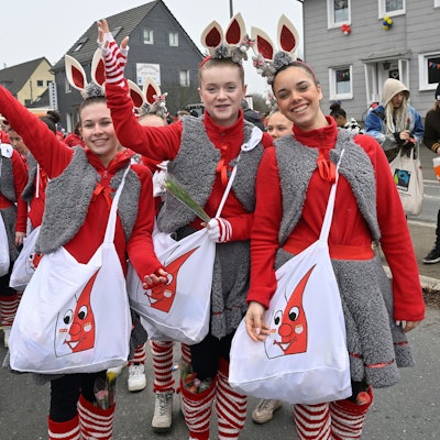 Eine Gruppe Mädchen ist als Esel verkleidet.