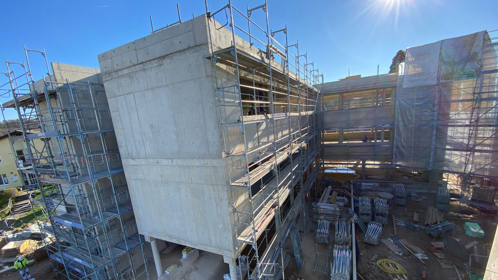 Blick auf den Rohbau des neuen Gebäude.