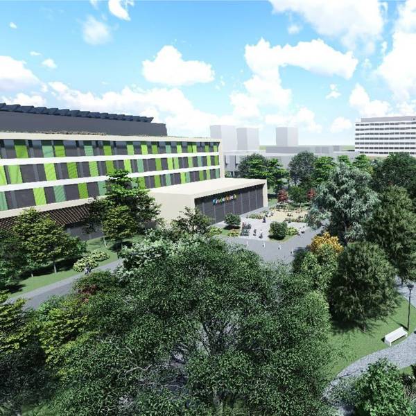 Eine Visualisierung, wie das Klinikgebäude aussehen könnte.