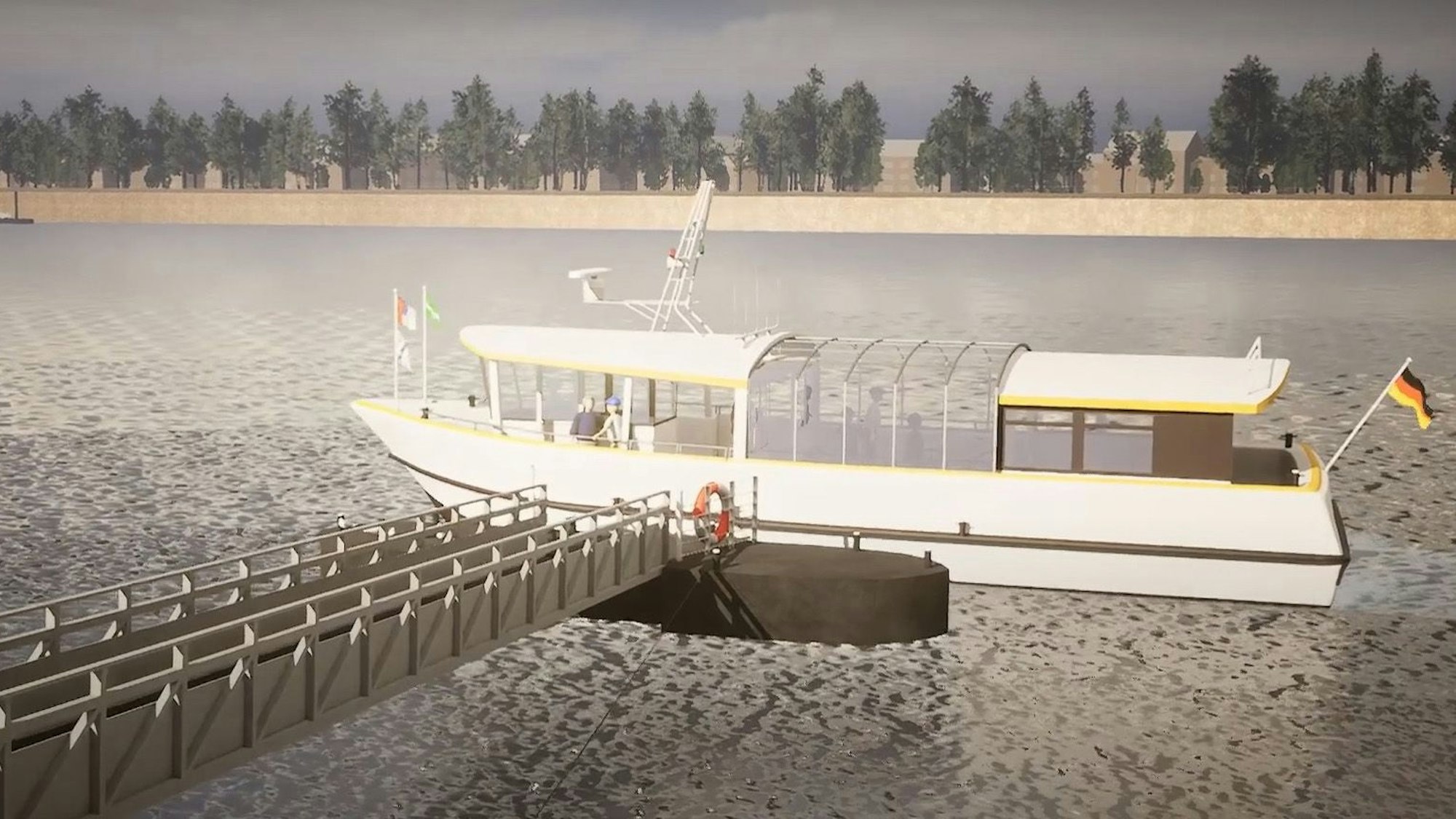 Eine mögliche Fähre auf dem Rhein.